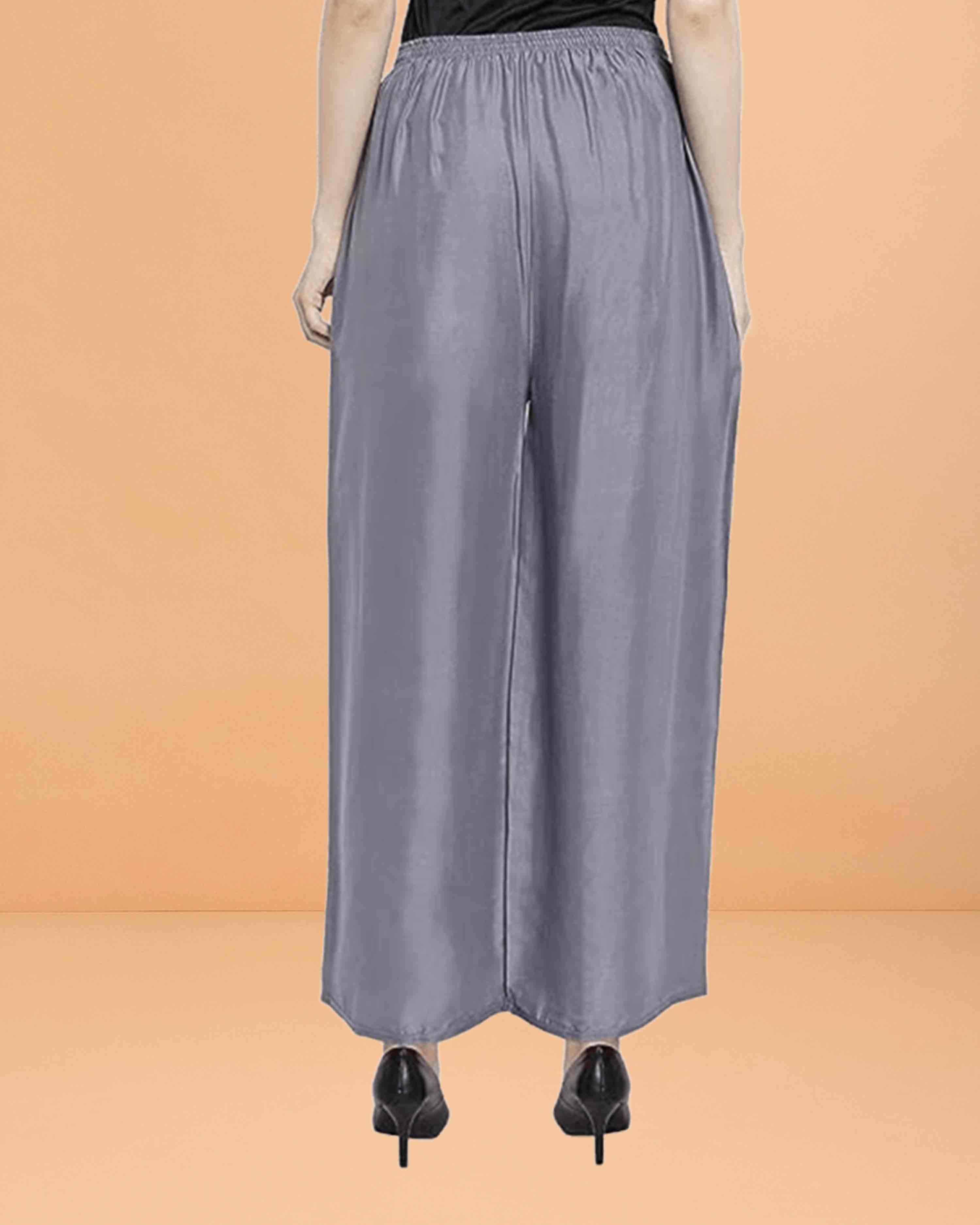 Go colors women's mid rise basic relaxed fit palazzo - Grey