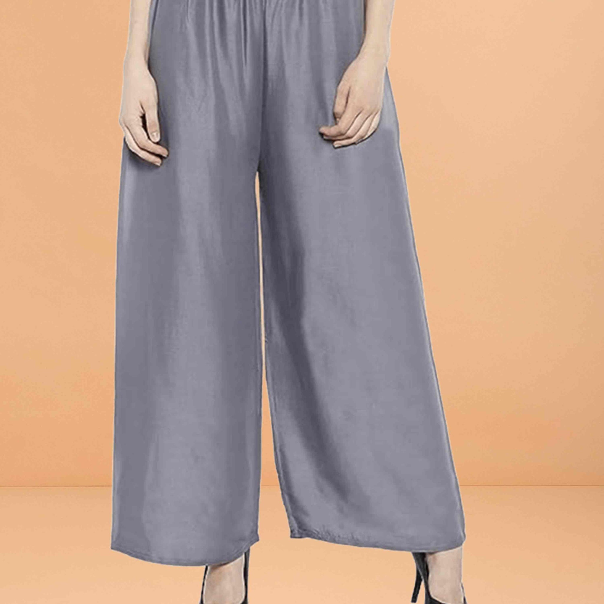 Go colors women's mid rise basic relaxed fit palazzo - Grey