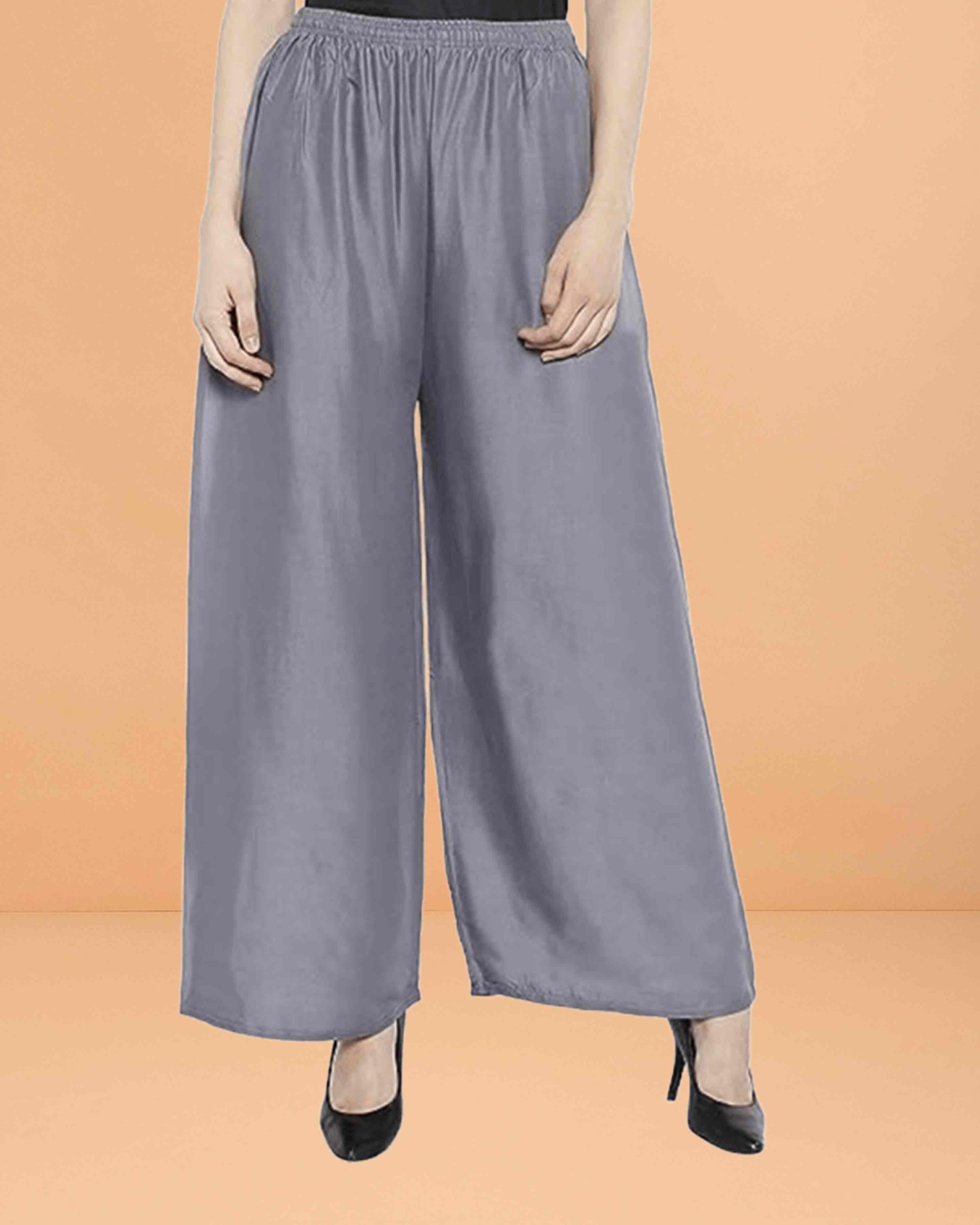 Go colors women's mid rise basic relaxed fit palazzo - Grey