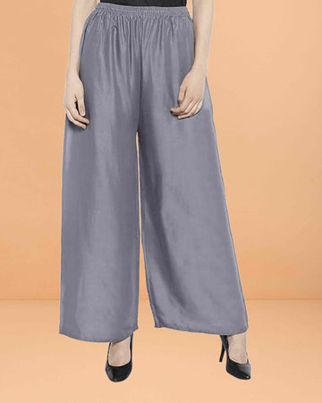 Go colors women's mid rise basic relaxed fit palazzo - Grey