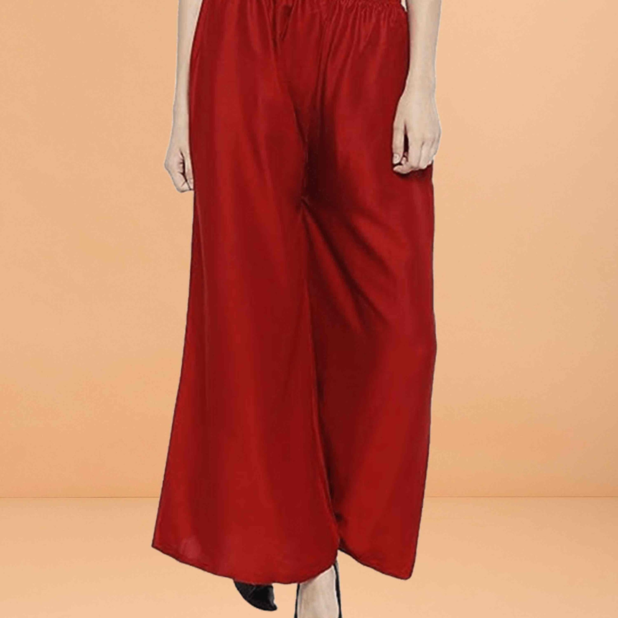 Go colors women's mid rise basic relaxed fit palazzo - Maroon