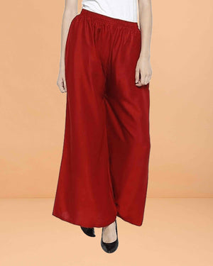 Go colors women's mid rise basic relaxed fit palazzo - Maroon