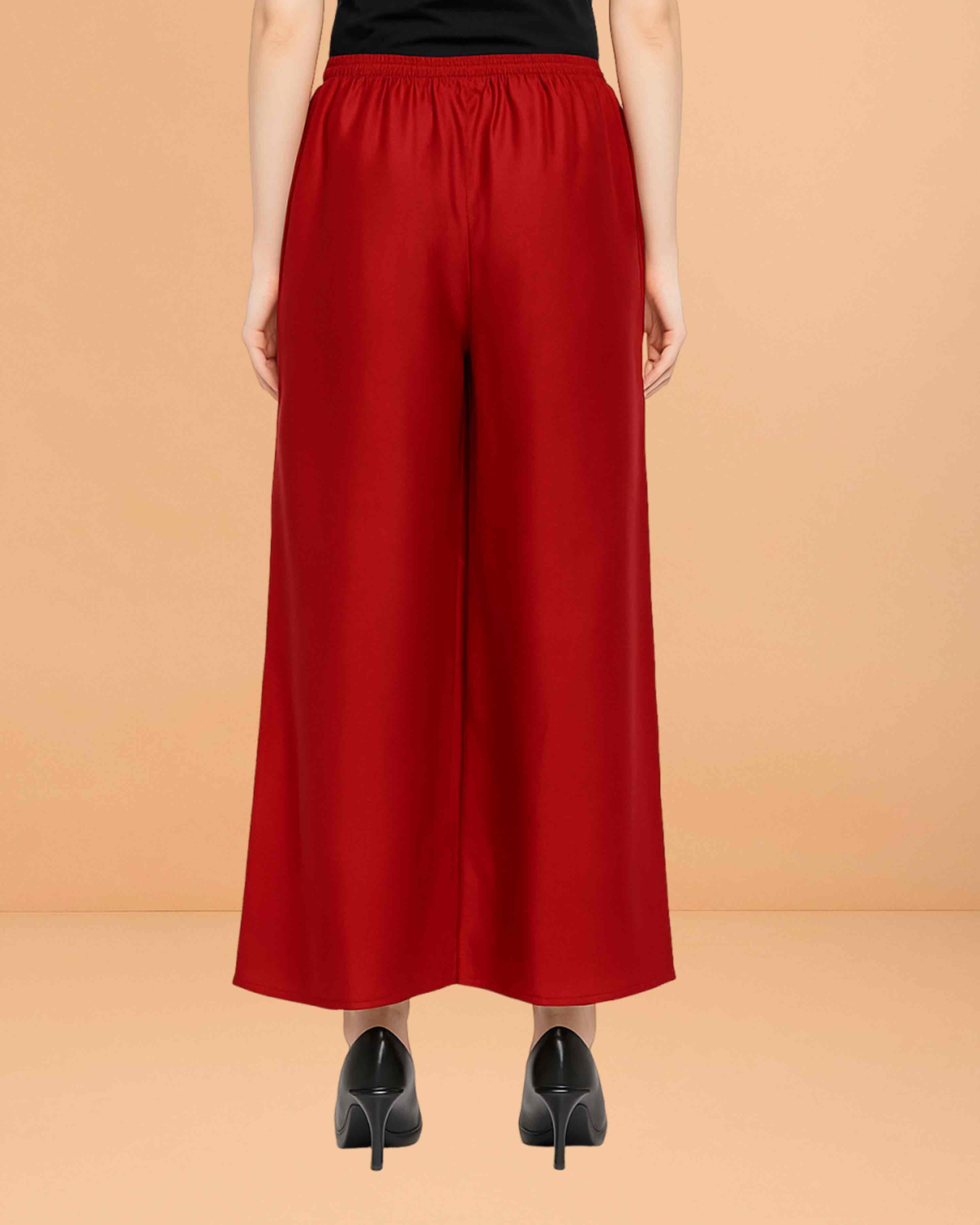 Go colors women's mid rise basic relaxed fit palazzo - Maroon