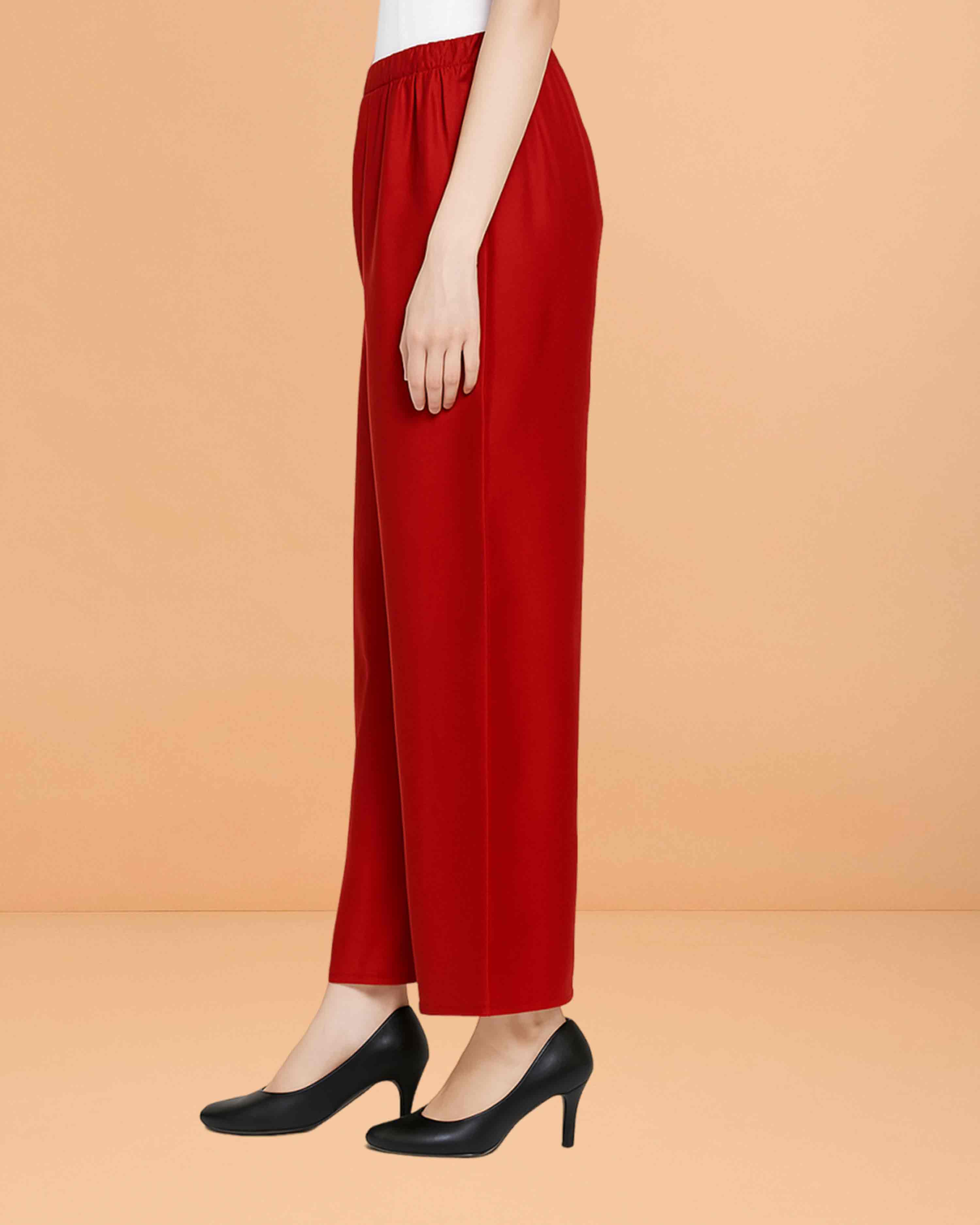 Go colors women's mid rise basic relaxed fit palazzo - Maroon
