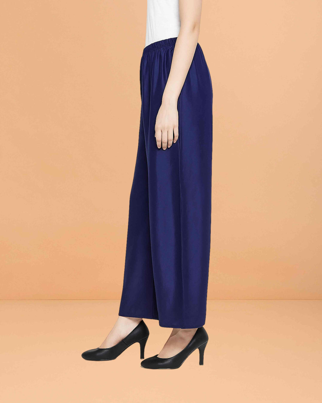 Go colors women's mid rise basic relaxed fit palazzo - Navy blue