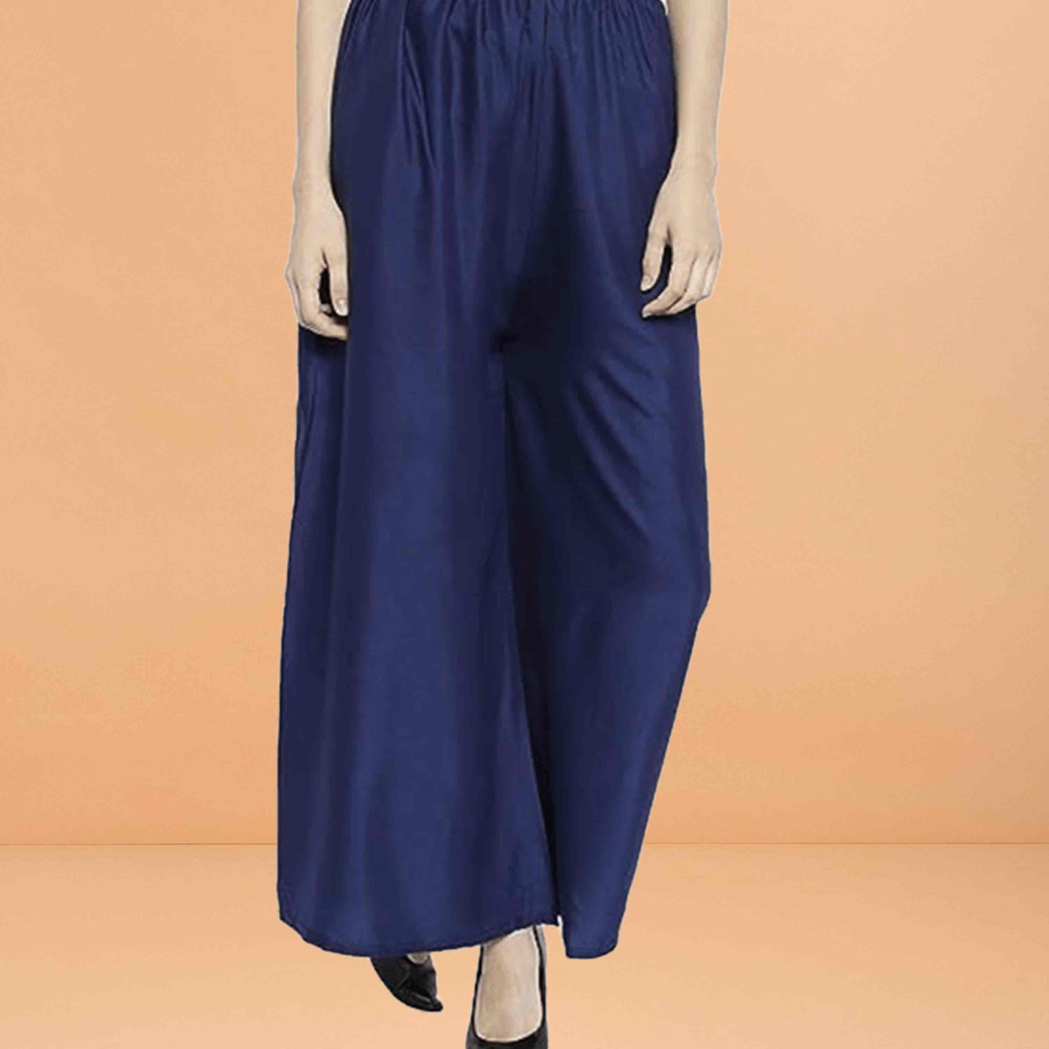Go colors women's mid rise basic relaxed fit palazzo - Navy blue