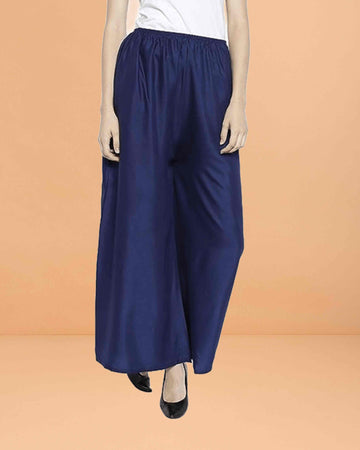 Go colors women's mid rise basic relaxed fit palazzo - Navy blue