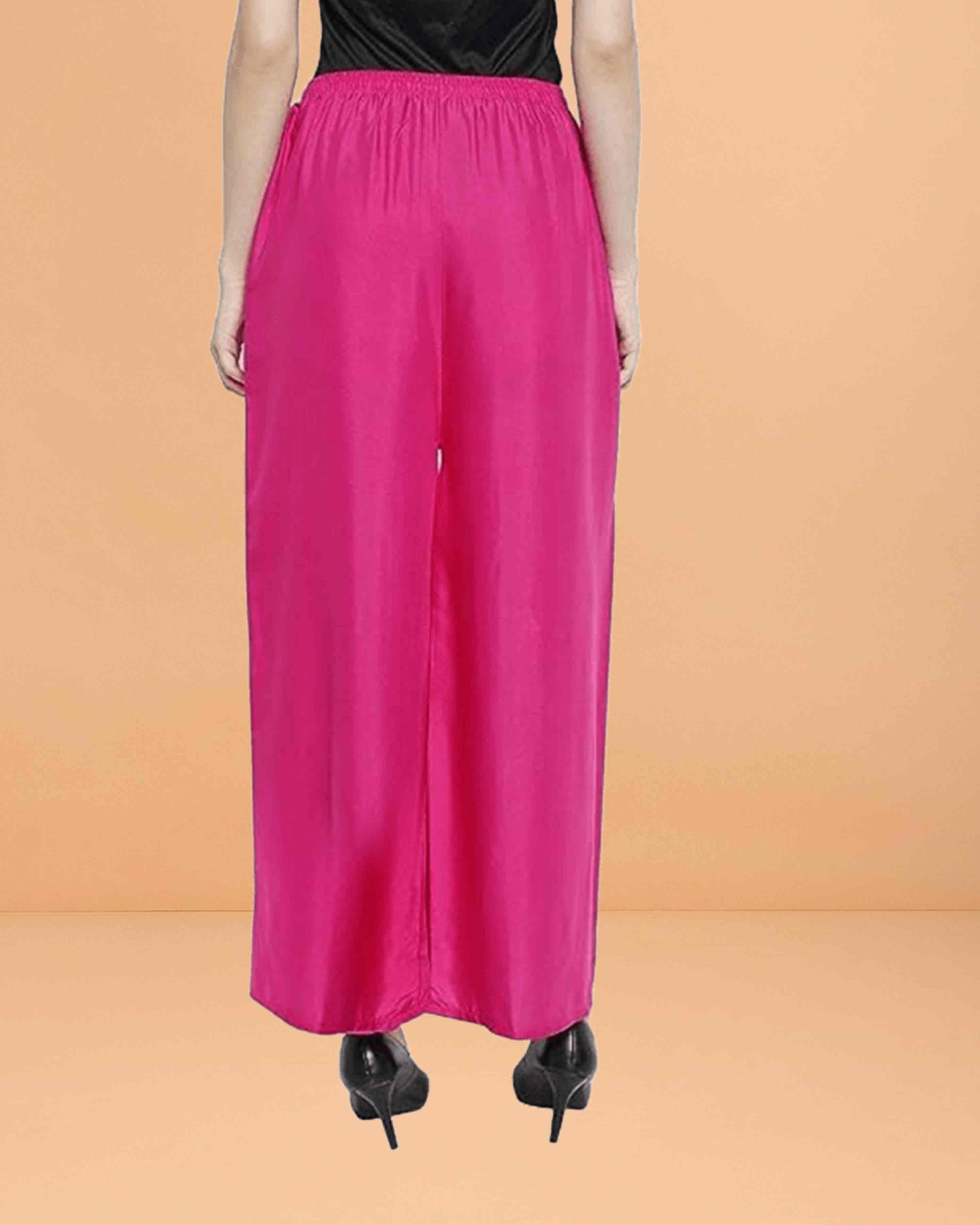 Go colors women's mid rise basic relaxed fit palazzo - Dark pink