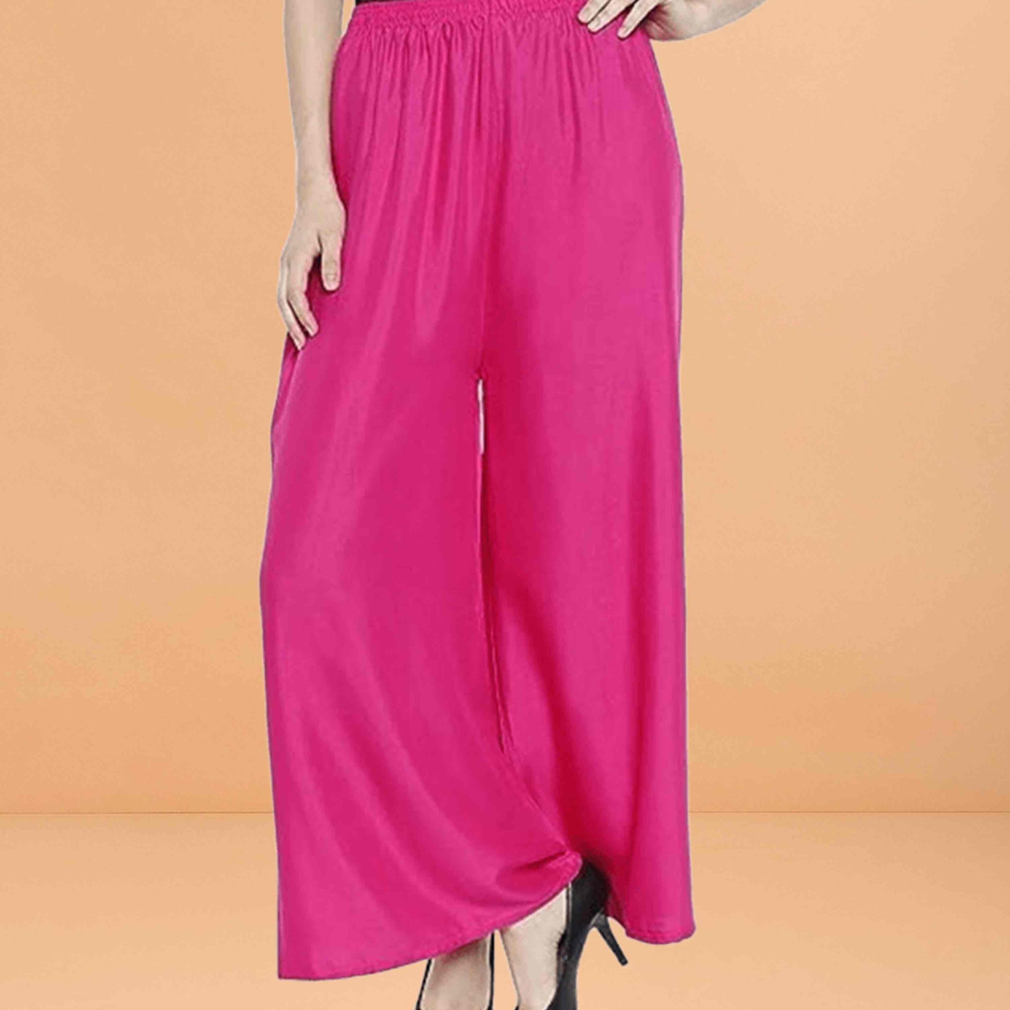 Go colors women's mid rise basic relaxed fit palazzo - Dark pink