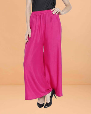 Go colors women's mid rise basic relaxed fit palazzo - Dark pink