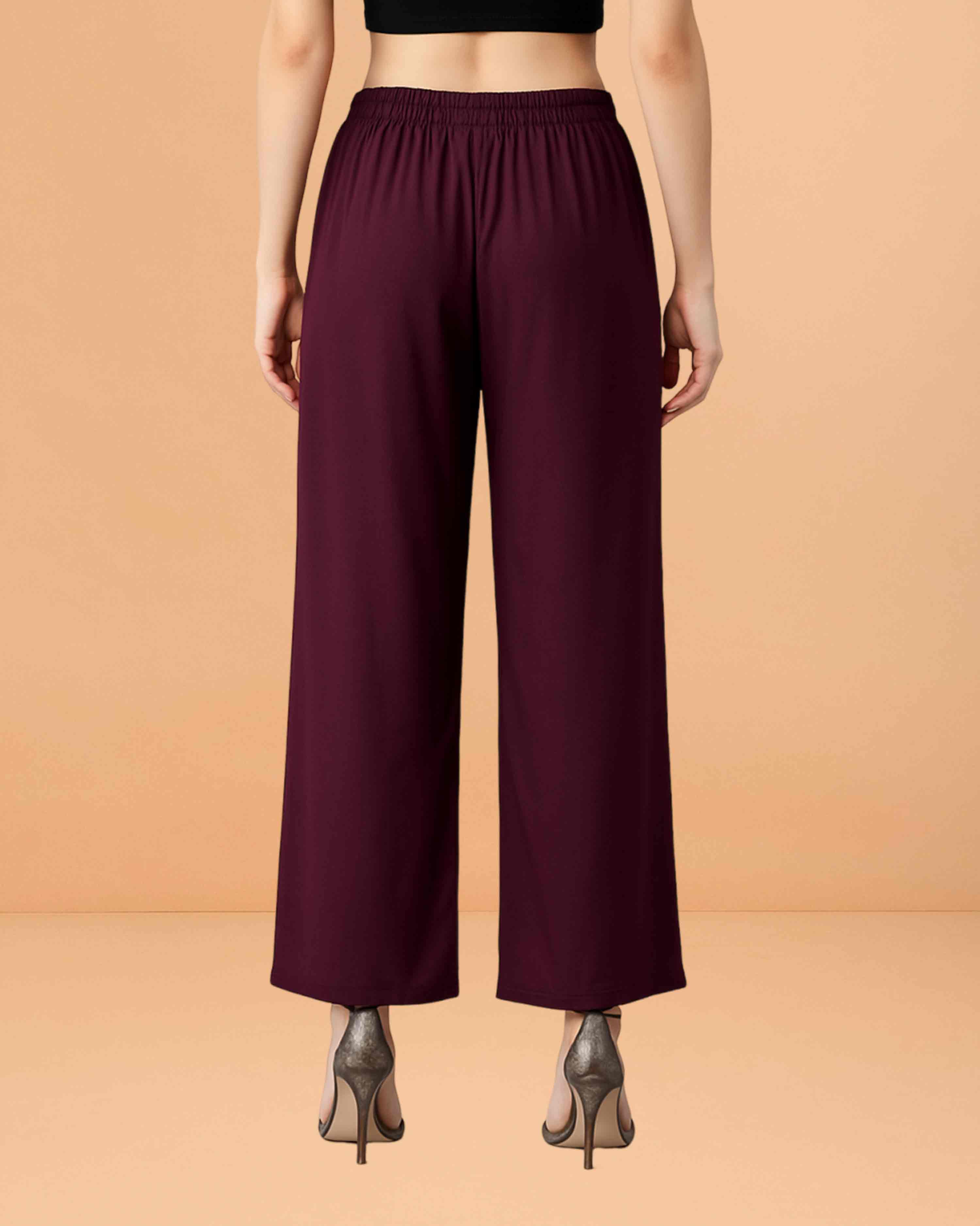 Go colors women's mid rise basic relaxed fit palazzo - Purple