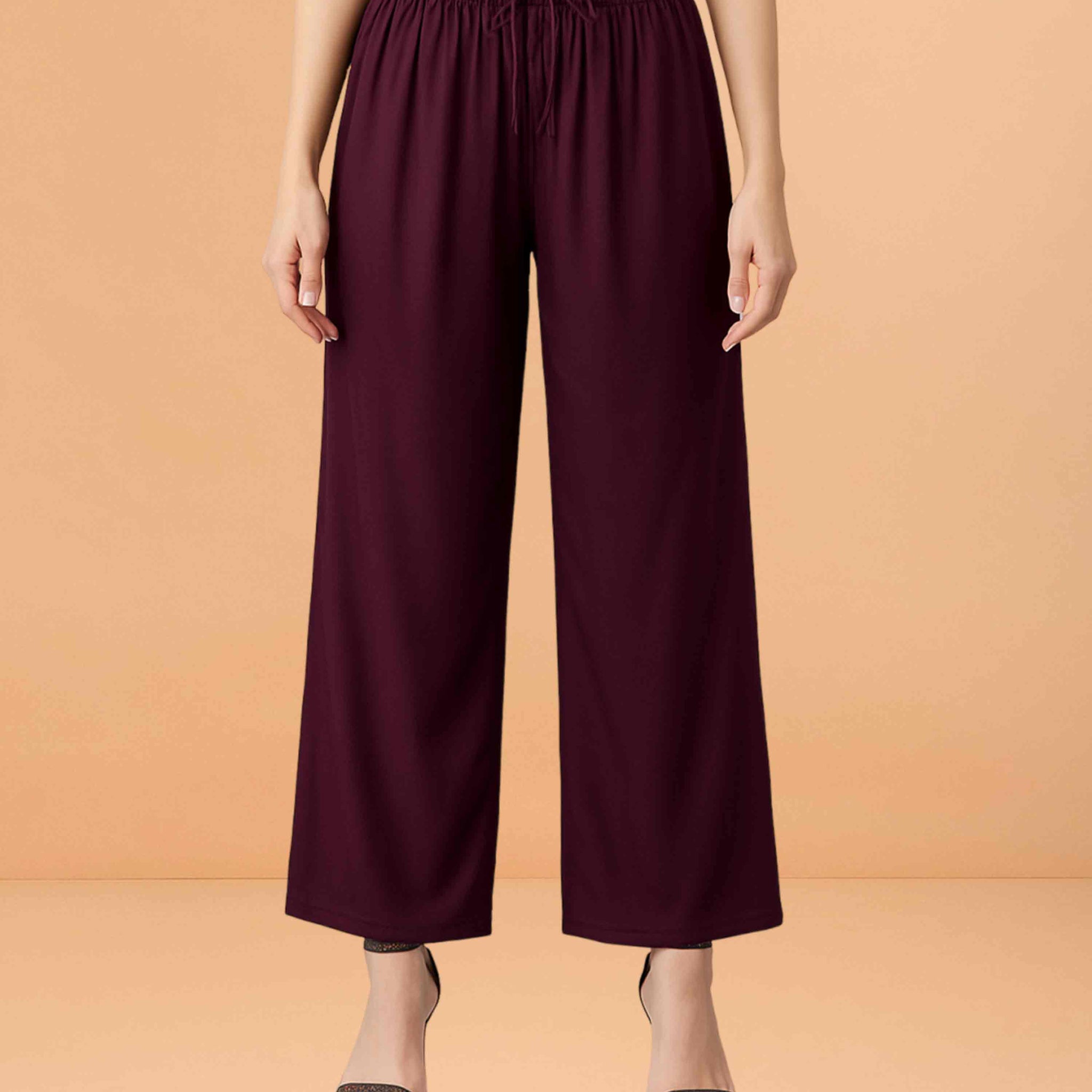 Go colors women's mid rise basic relaxed fit palazzo - Purple