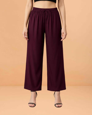 Go colors women's mid rise basic relaxed fit palazzo - Purple