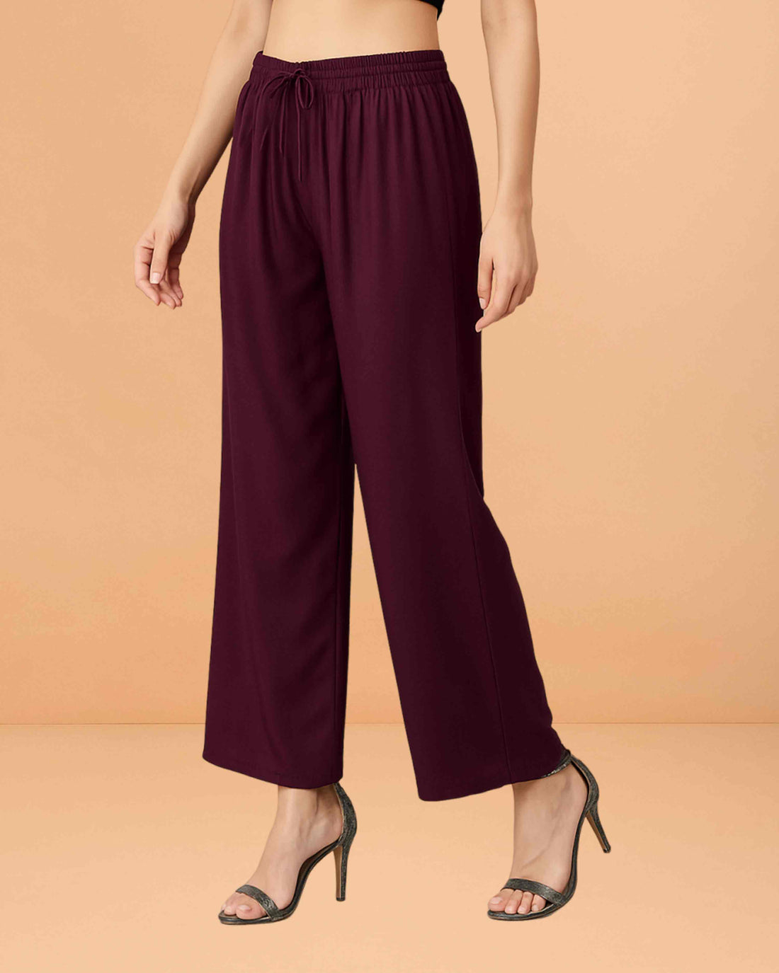 Go colors women's mid rise basic relaxed fit palazzo - Purple