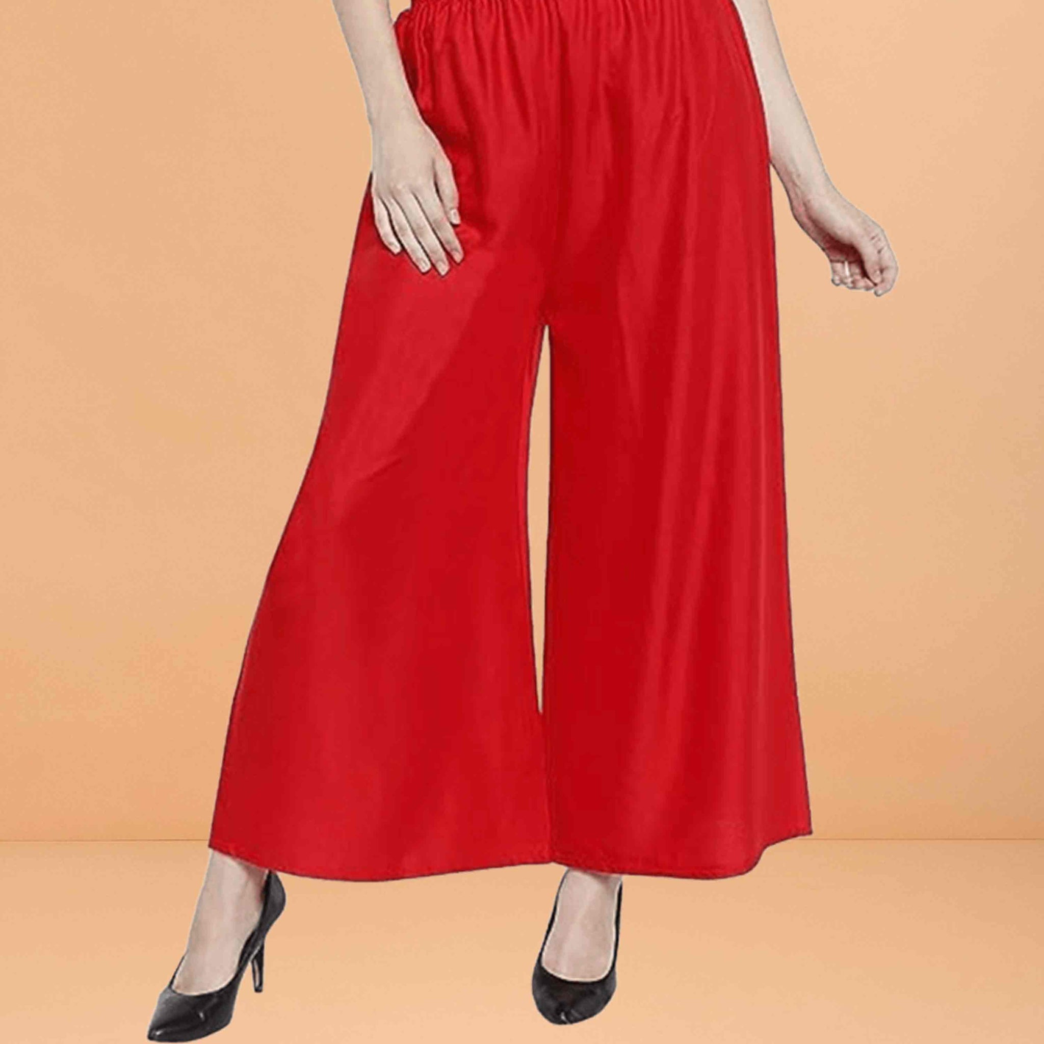 Go colors women's mid rise basic relaxed fit palazzo - Red