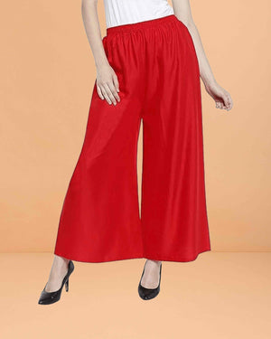 Go colors women's mid rise basic relaxed fit palazzo - Red