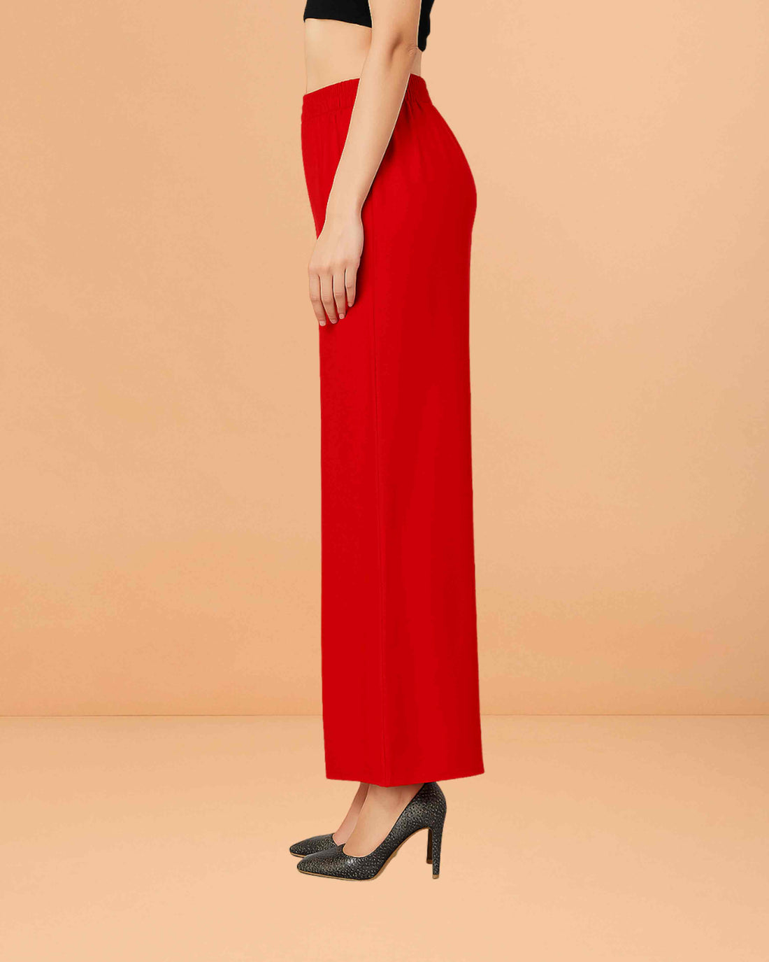 Go colors women's mid rise basic relaxed fit palazzo - Red