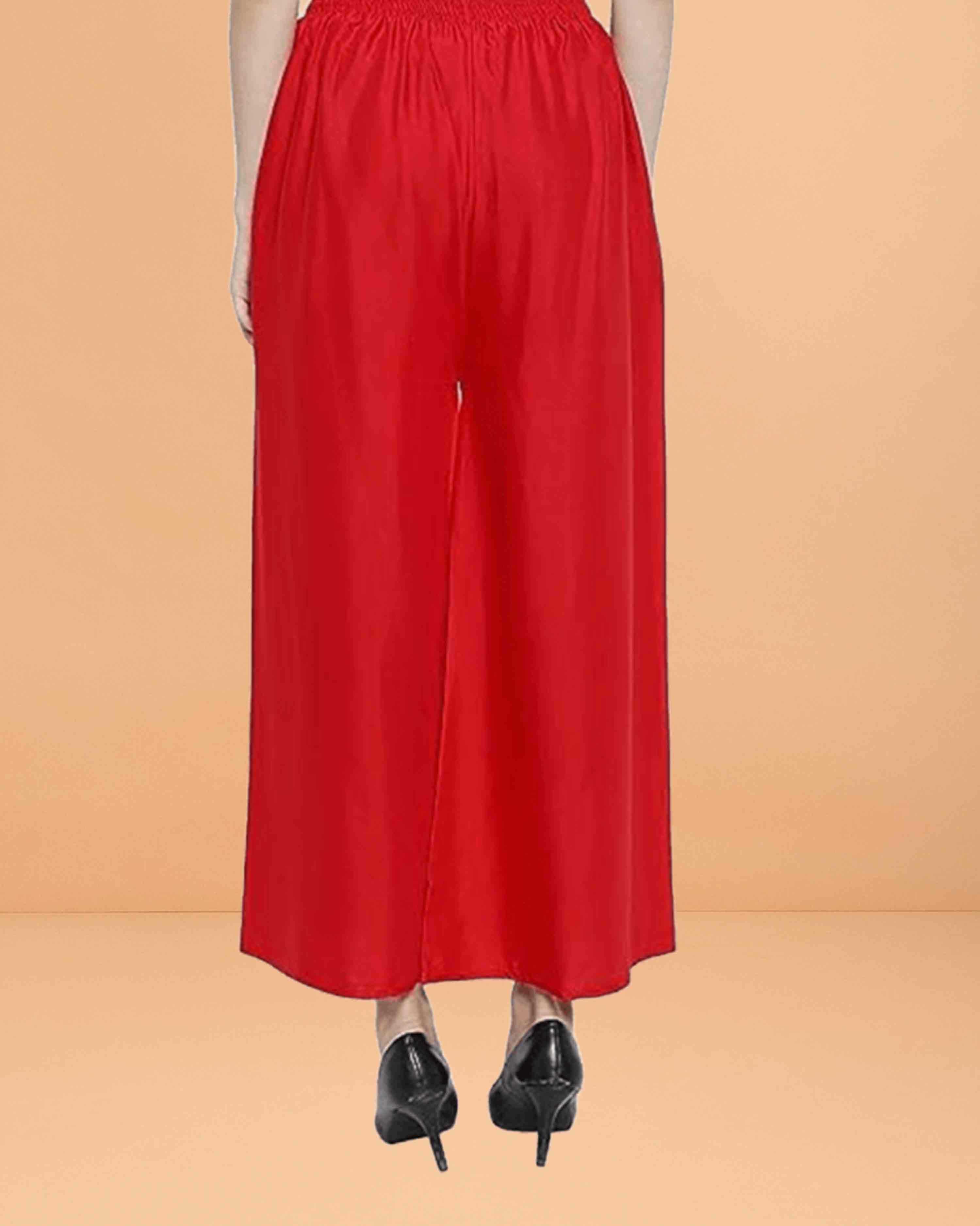 Go colors women's mid rise basic relaxed fit palazzo - Red