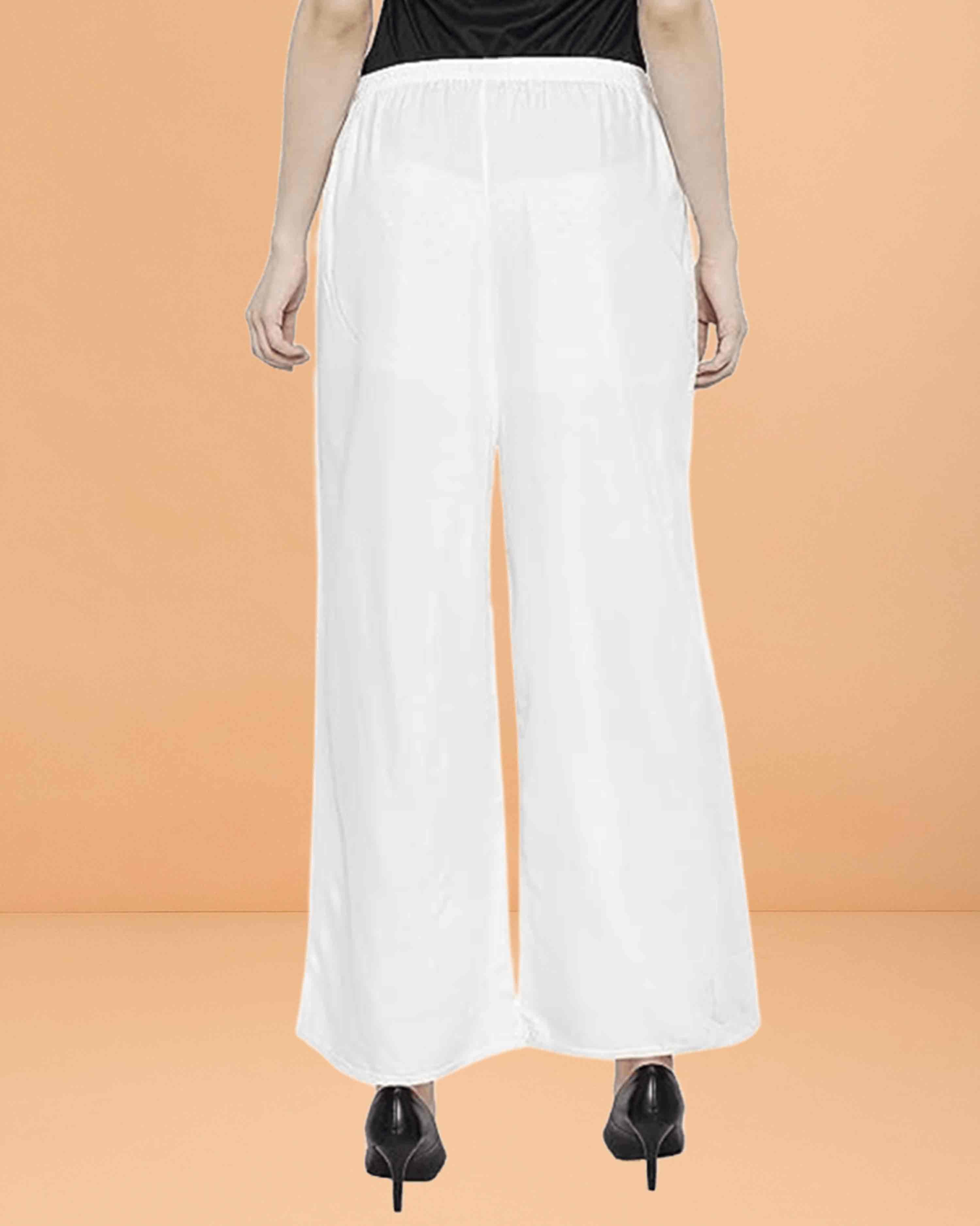 Go colors women's mid rise basic relaxed fit palazzo - White