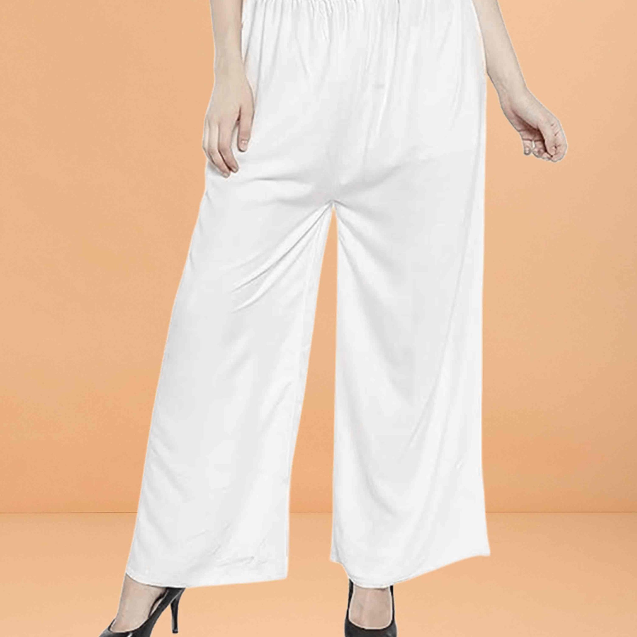 Go colors women's mid rise basic relaxed fit palazzo - White