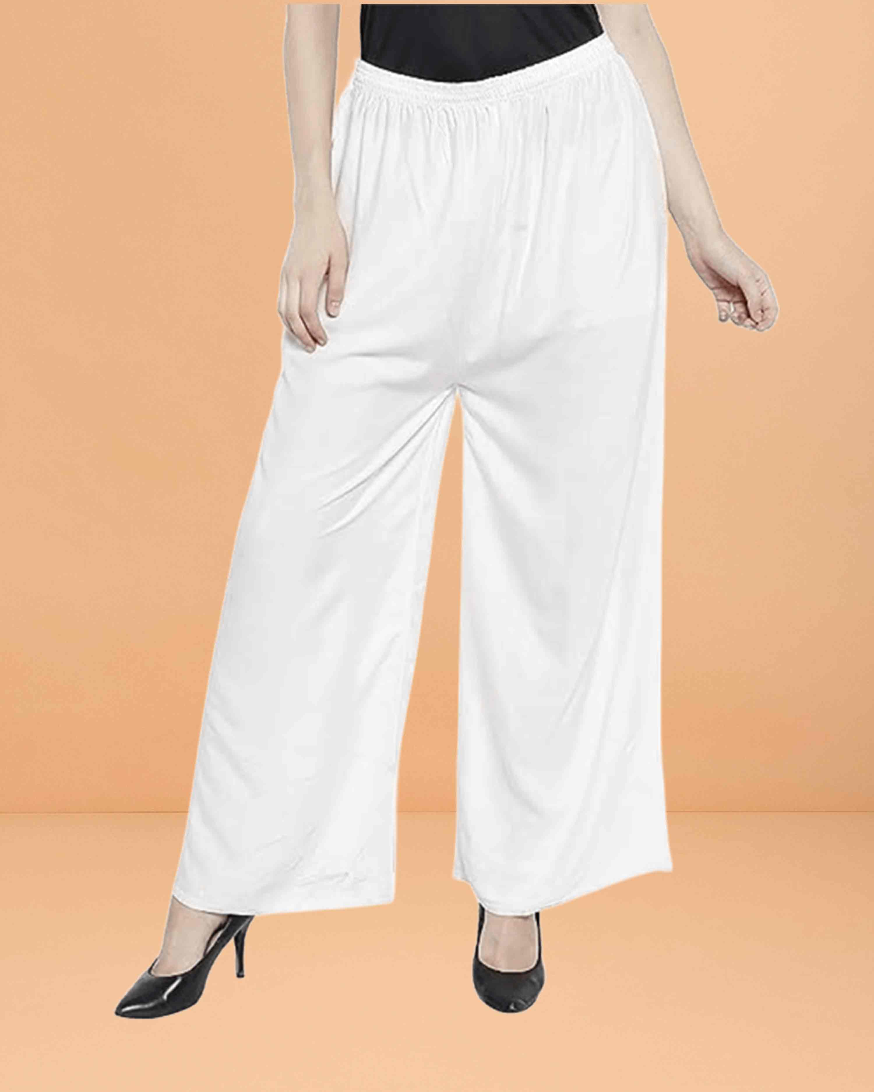 Go colors women's mid rise basic relaxed fit palazzo - White