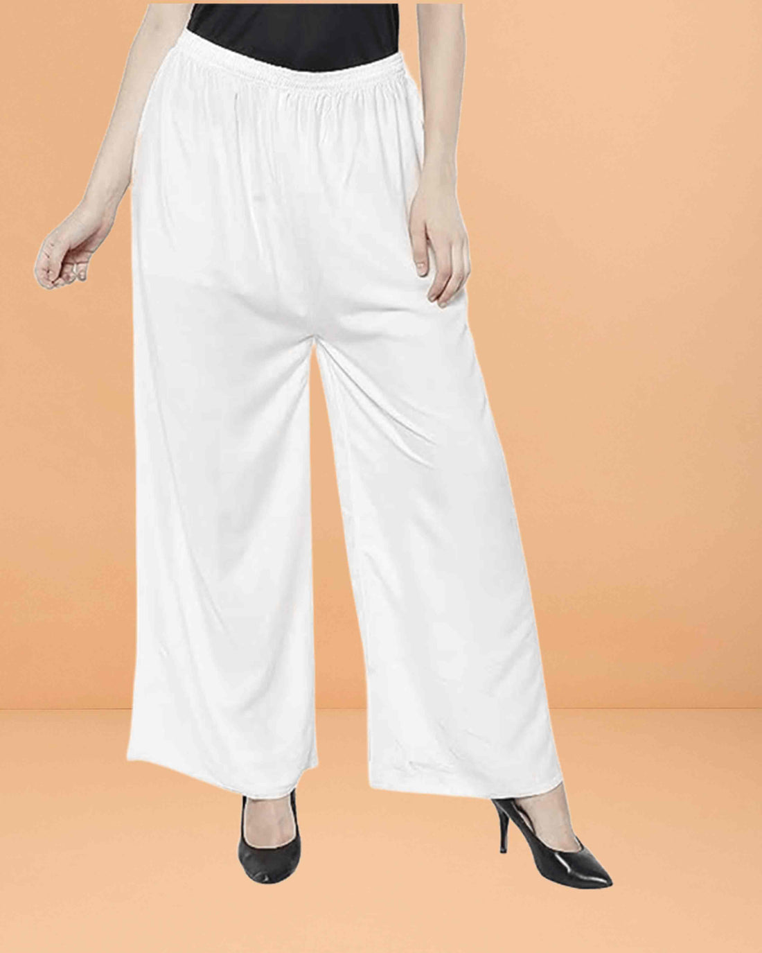 Go colors women's mid rise basic relaxed fit palazzo - White