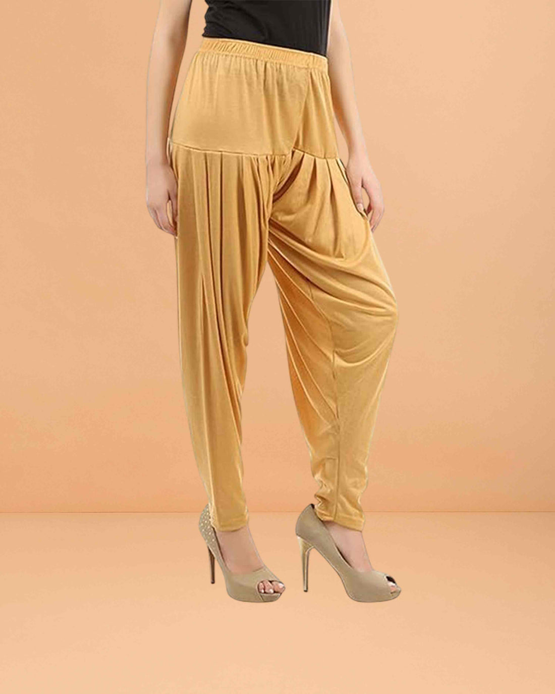 Women's Relaxed Fit Cotton Viscose Lycra Dhoti Patiyala Salwar Harem Bottoms Pants for Women's - Beige