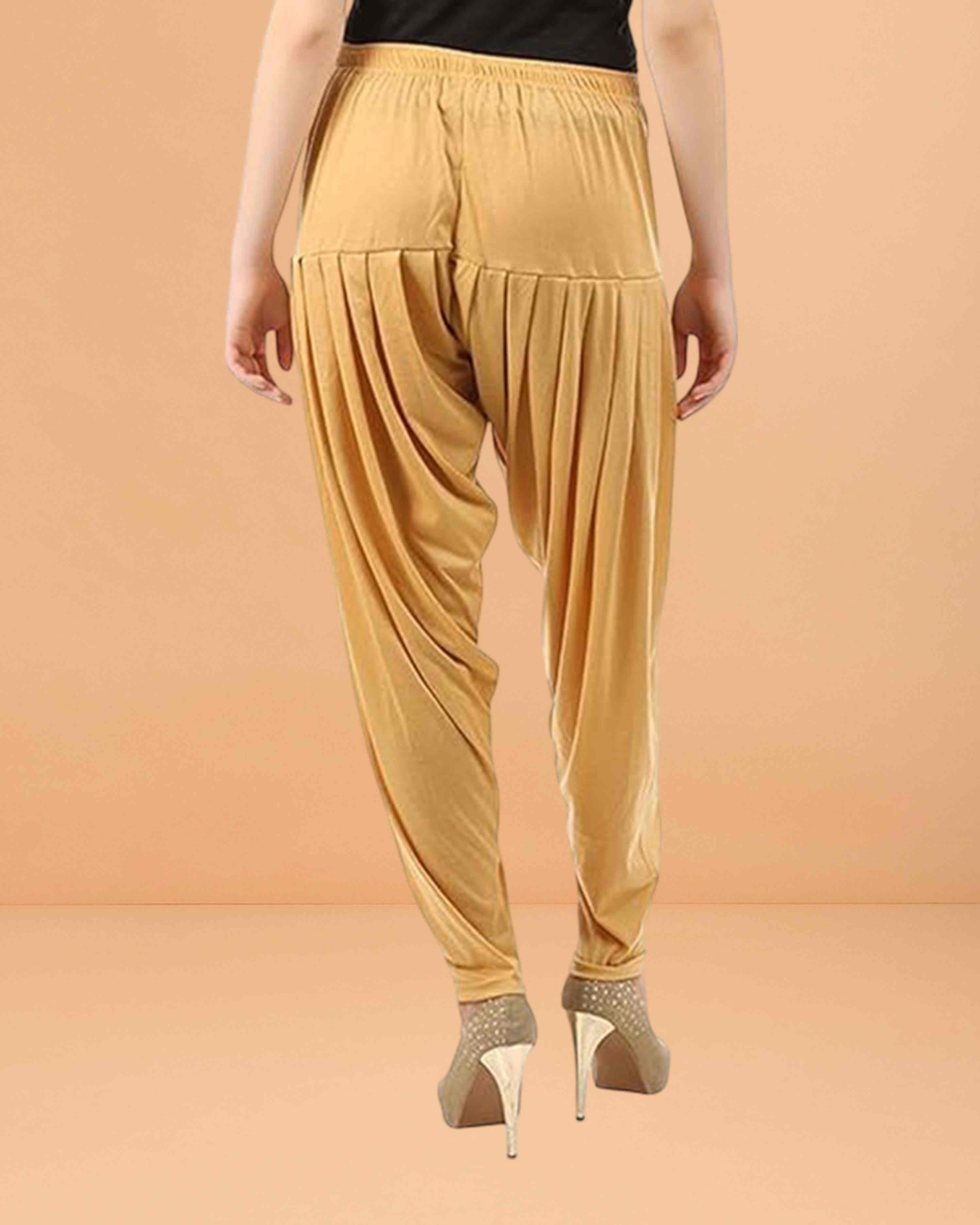 Women's Relaxed Fit Cotton Viscose Lycra Dhoti Patiyala Salwar Harem Bottoms Pants for Women's - Orange