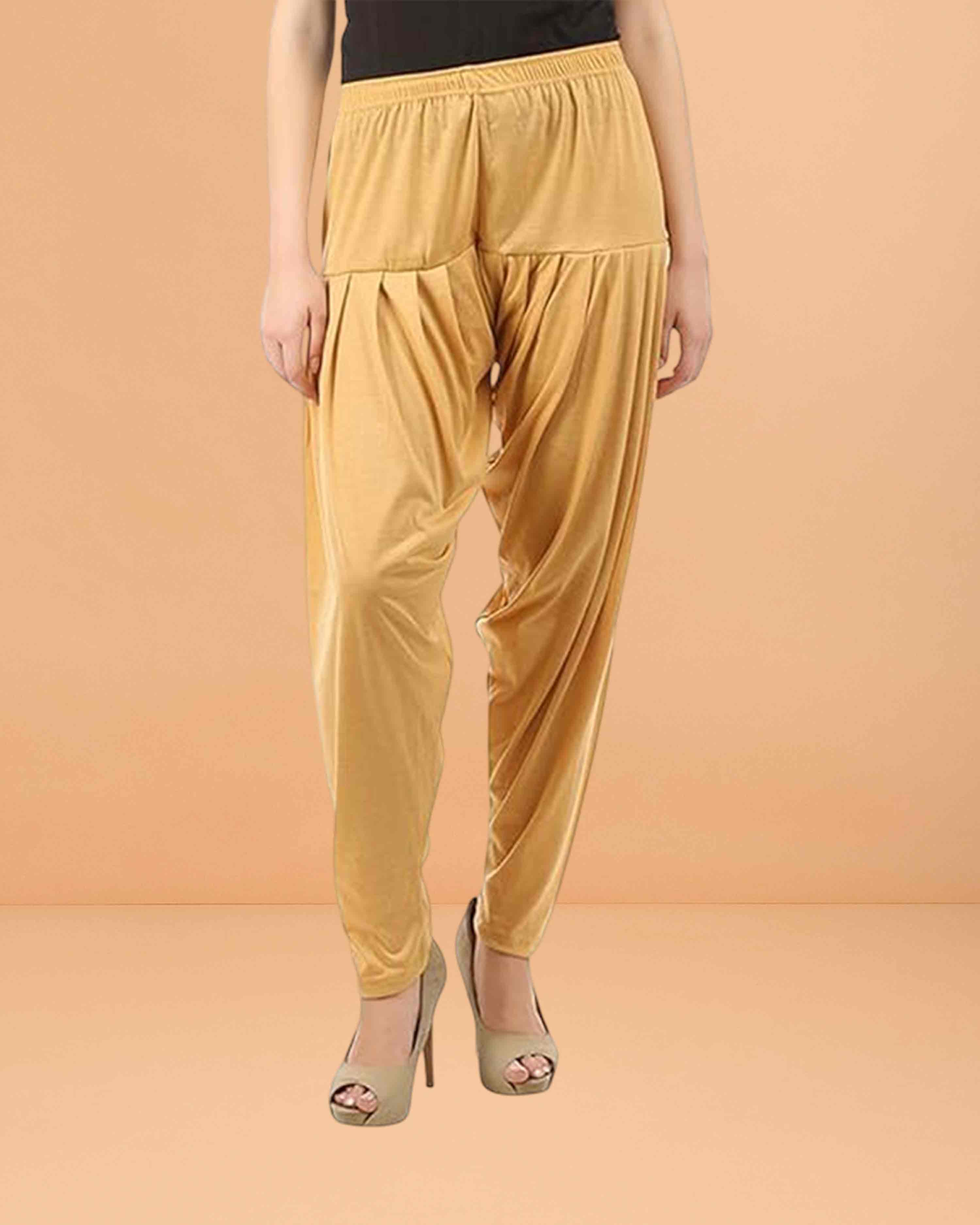 Women's Relaxed Fit Cotton Viscose Lycra Dhoti Patiyala Salwar Harem Bottoms Pants for Women's - Orange