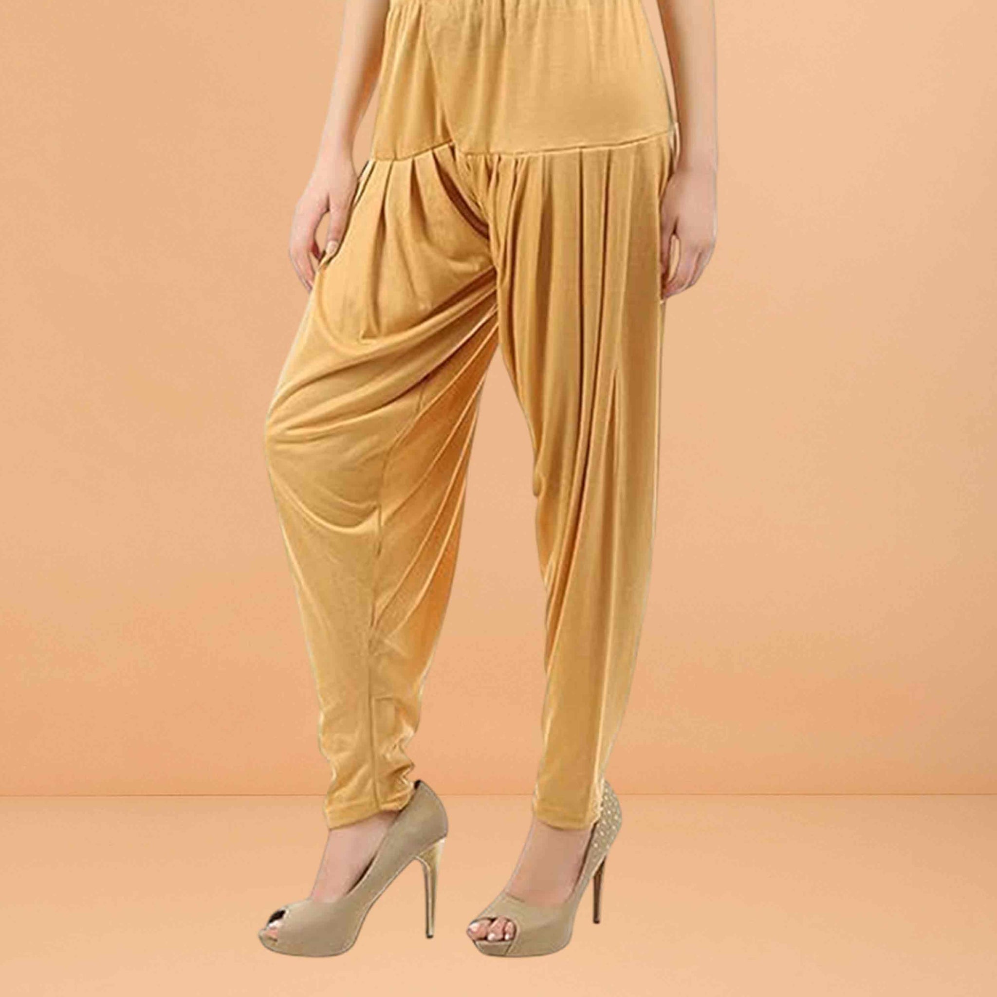 Women's Relaxed Fit Cotton Viscose Lycra Dhoti Patiyala Salwar Harem Bottoms Pants for Women's - Orange