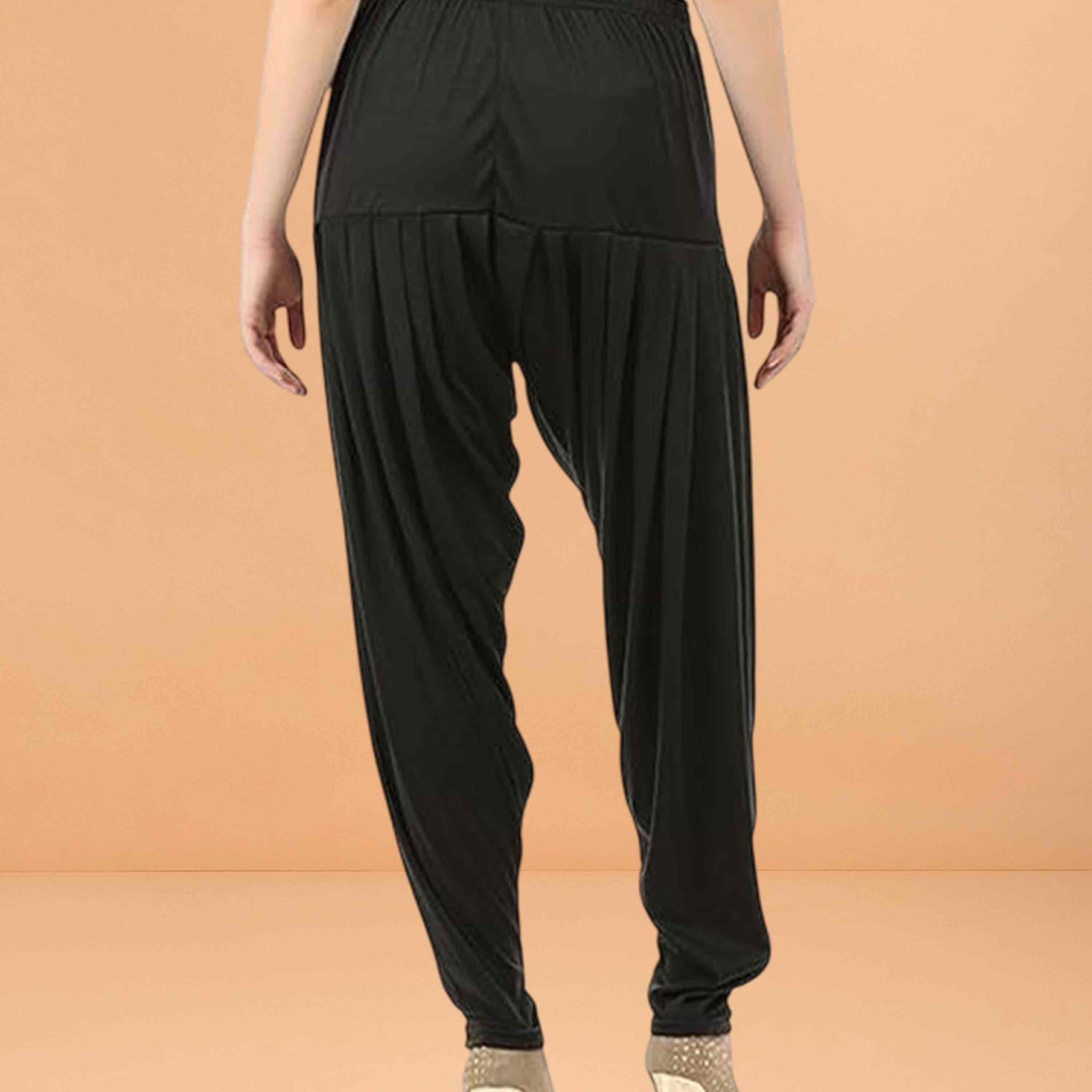 Women's Relaxed Fit Cotton Viscose Lycra Dhoti Patiyala Salwar Harem Bottoms Pants for Women's - Black