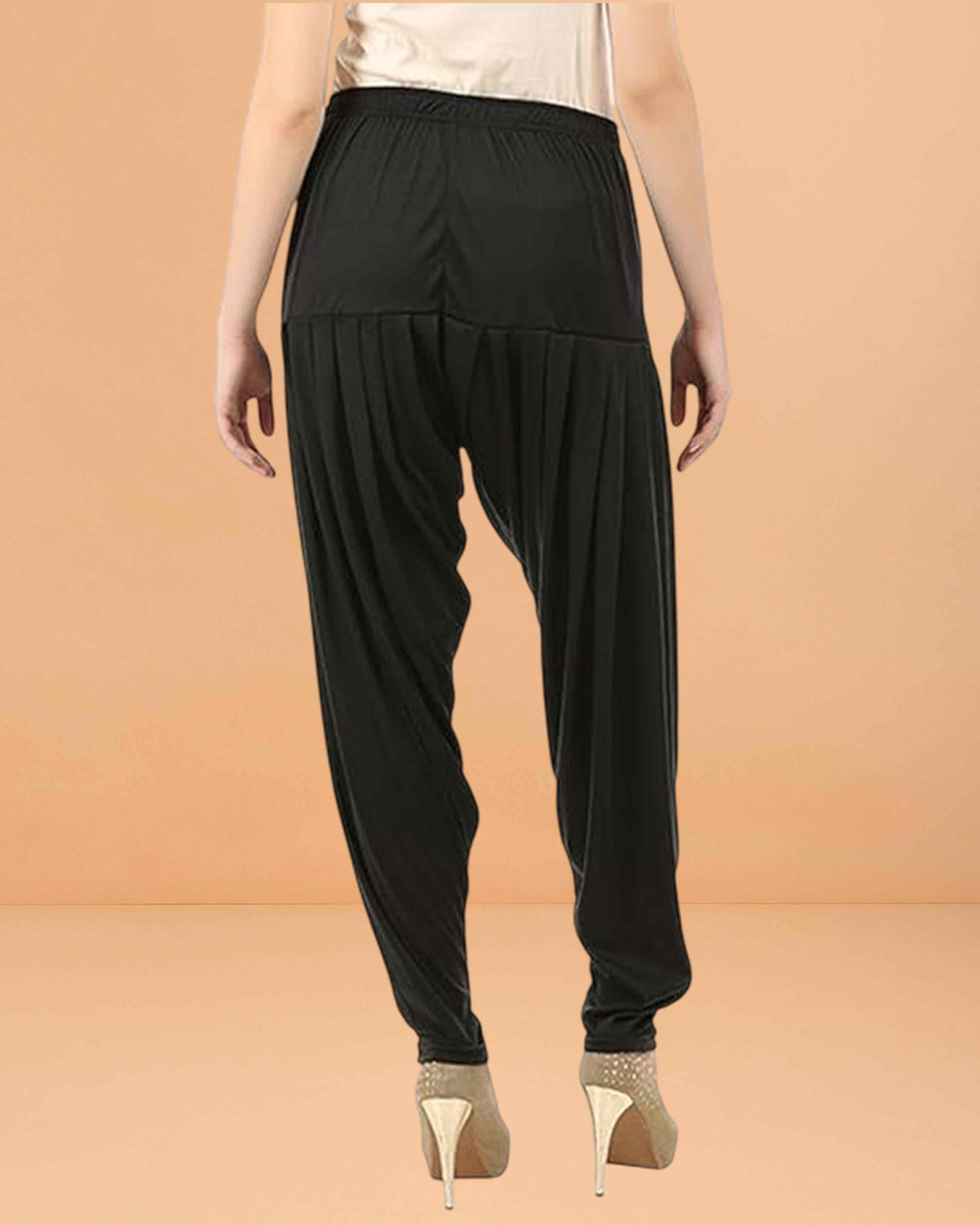 Women's Relaxed Fit Cotton Viscose Lycra Dhoti Patiyala Salwar Harem Bottoms Pants for Women's - Black