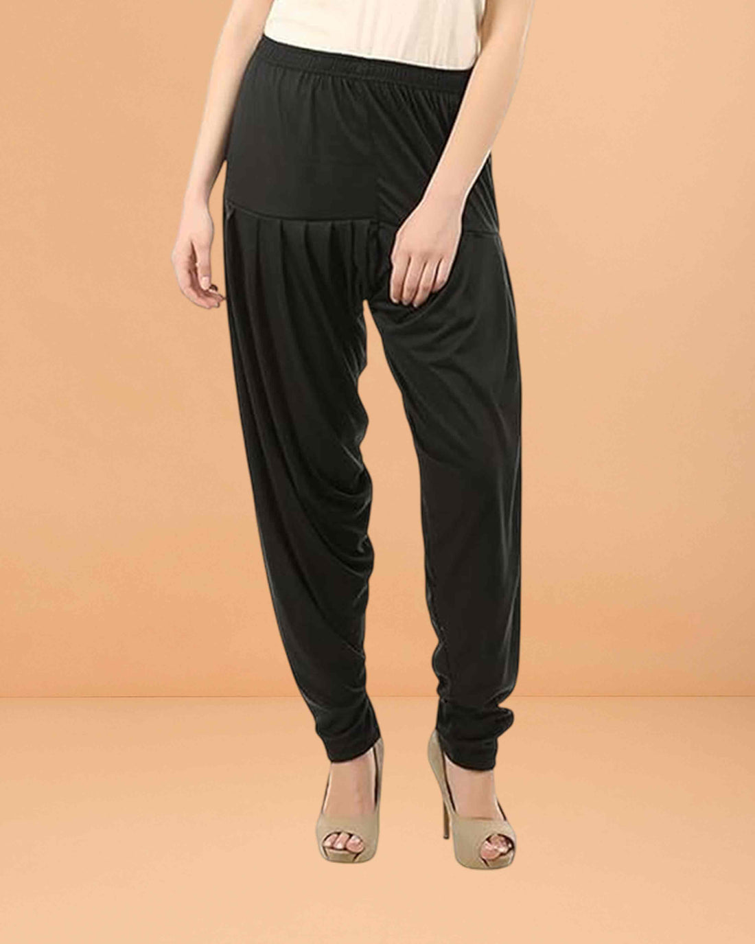 Women's Relaxed Fit Cotton Viscose Lycra Dhoti Patiyala Salwar Harem Bottoms Pants for Women's - Black