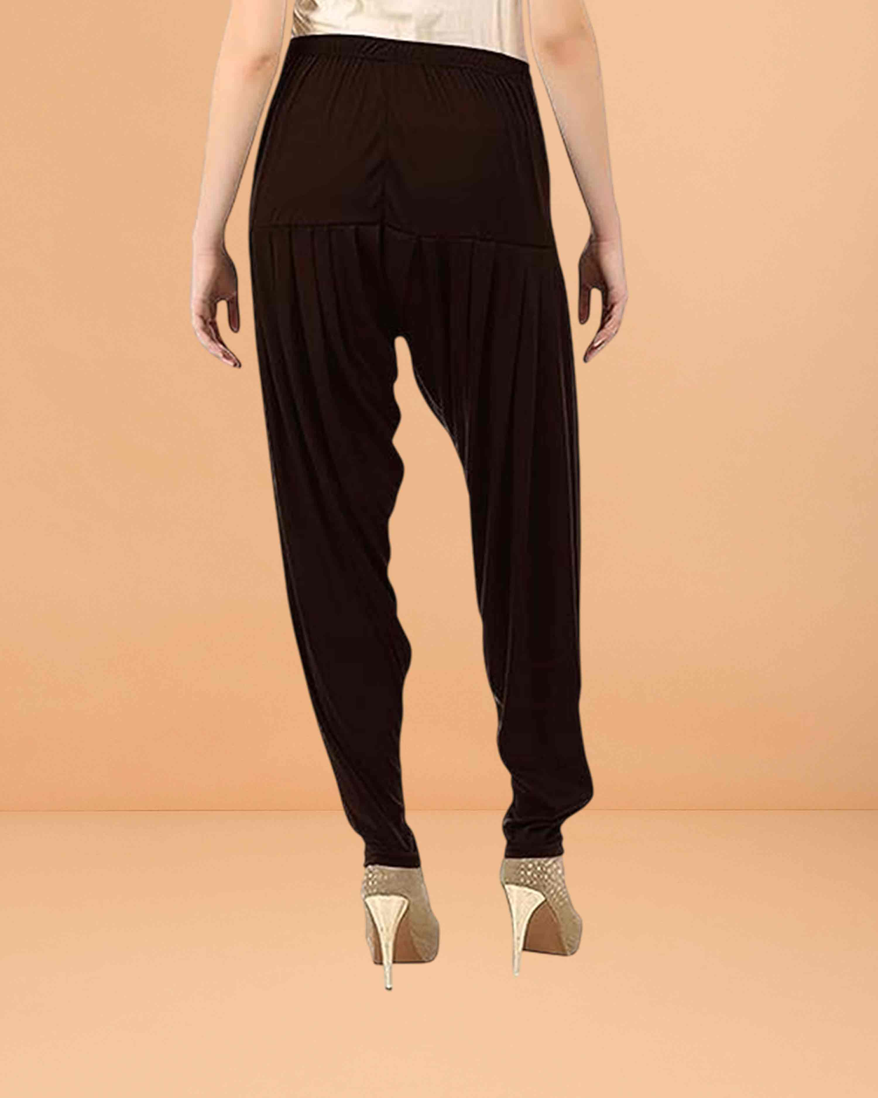 Women's Relaxed Fit Cotton Viscose Lycra Dhoti Patiyala Salwar Harem Bottoms Pants for Women's - Brown