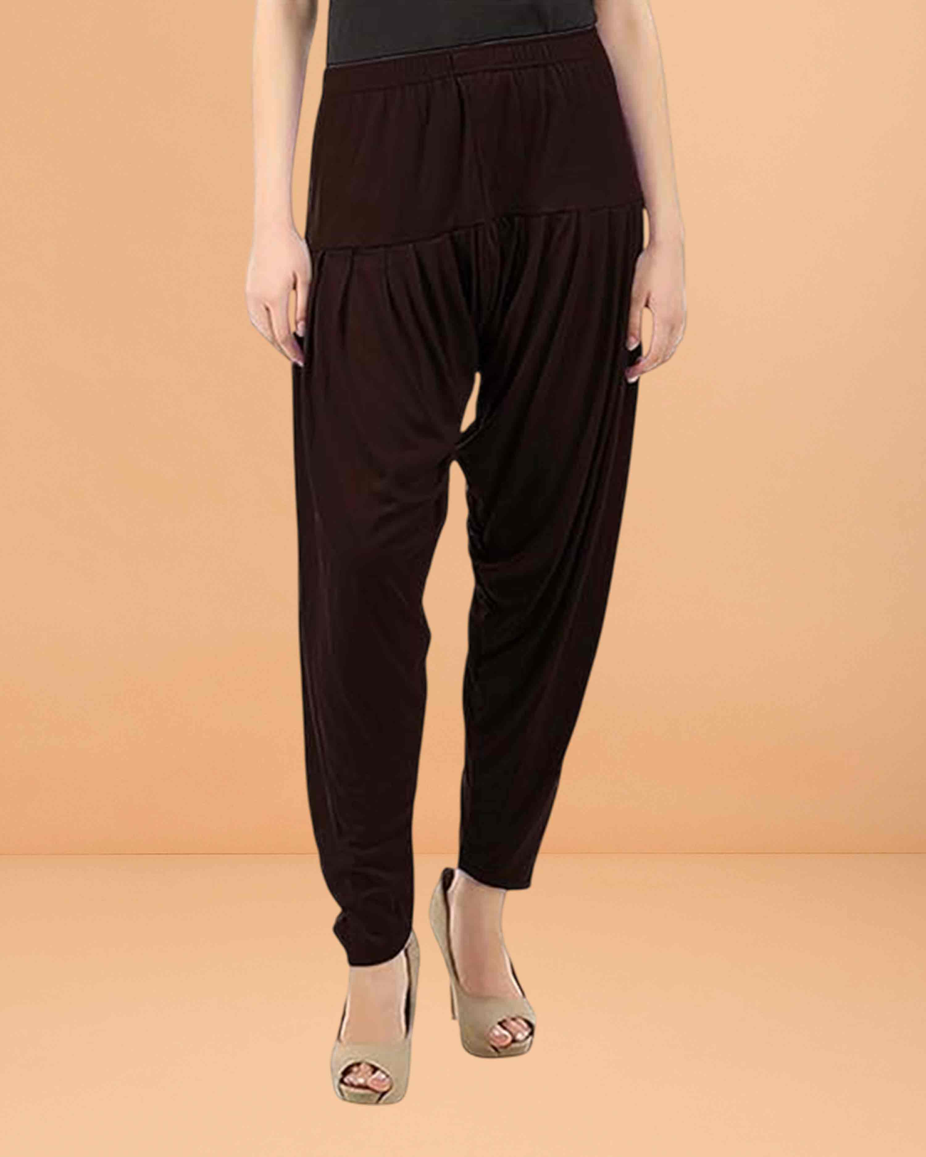 Women's Relaxed Fit Cotton Viscose Lycra Dhoti Patiyala Salwar Harem Bottoms Pants for Women's - Brown