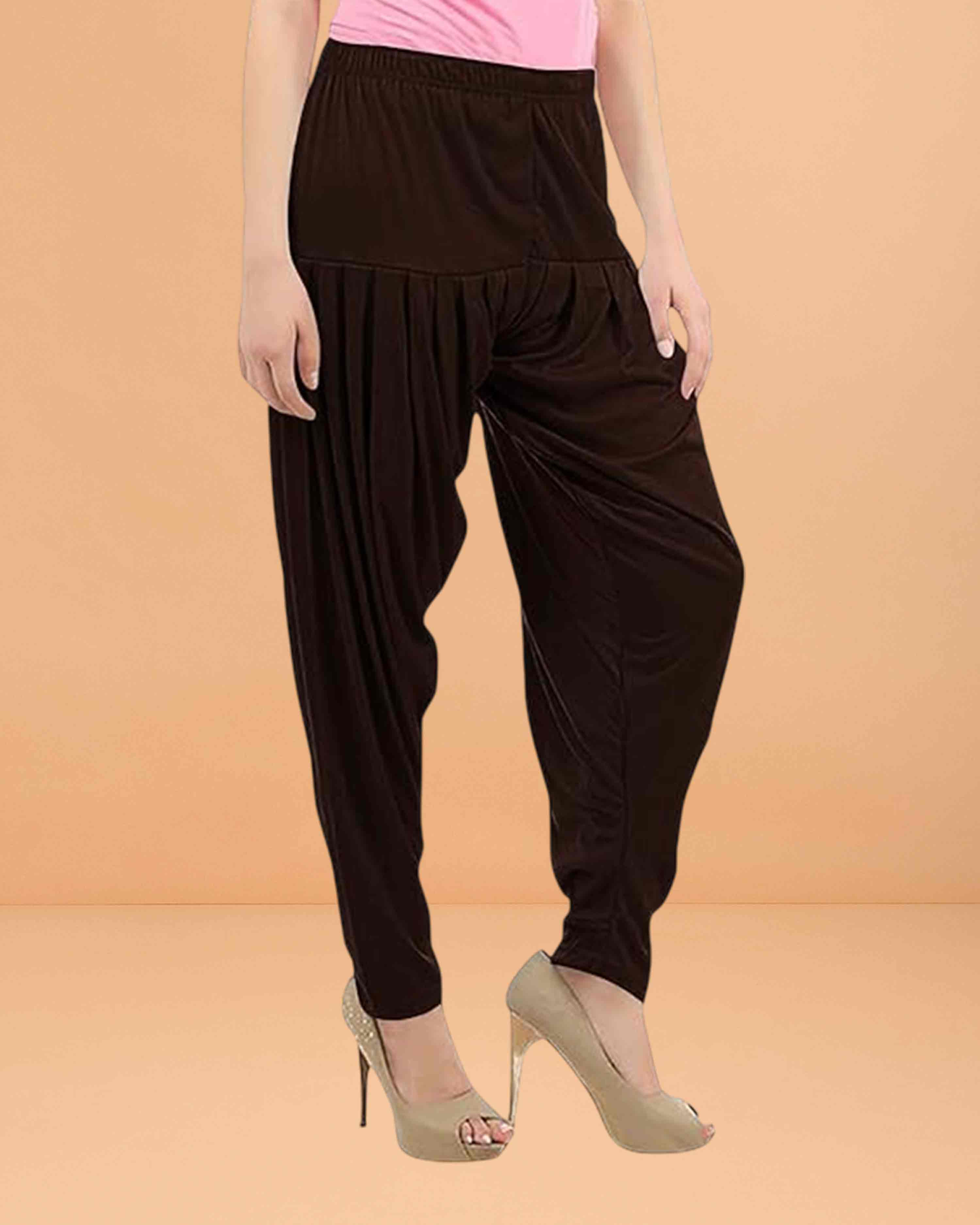 Women's Relaxed Fit Cotton Viscose Lycra Dhoti Patiyala Salwar Harem Bottoms Pants for Women's - Brown