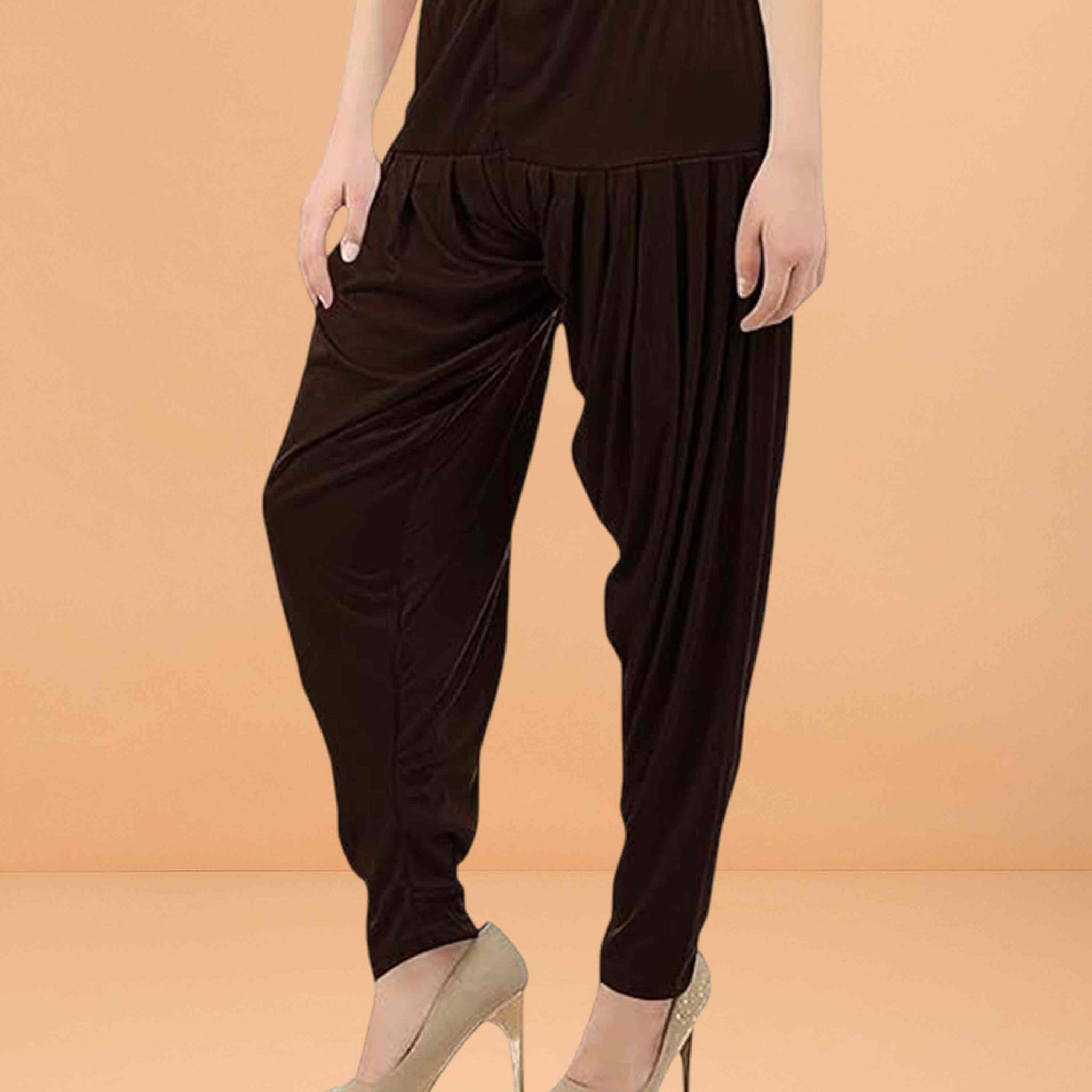 Women's Relaxed Fit Cotton Viscose Lycra Dhoti Patiyala Salwar Harem Bottoms Pants for Women's - Brown
