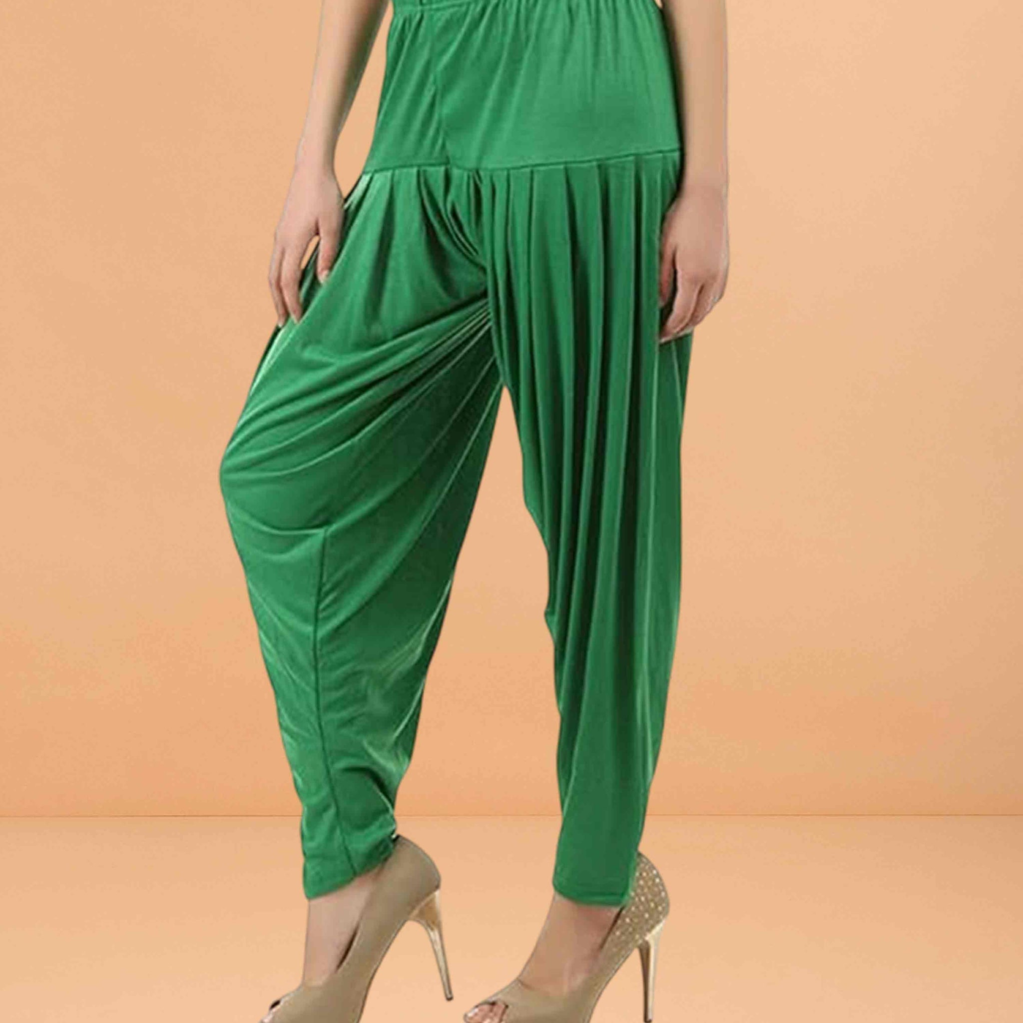 Women's Relaxed Fit Cotton Viscose Lycra Dhoti Patiyala Salwar Harem Bottoms Pants for Women's - Green