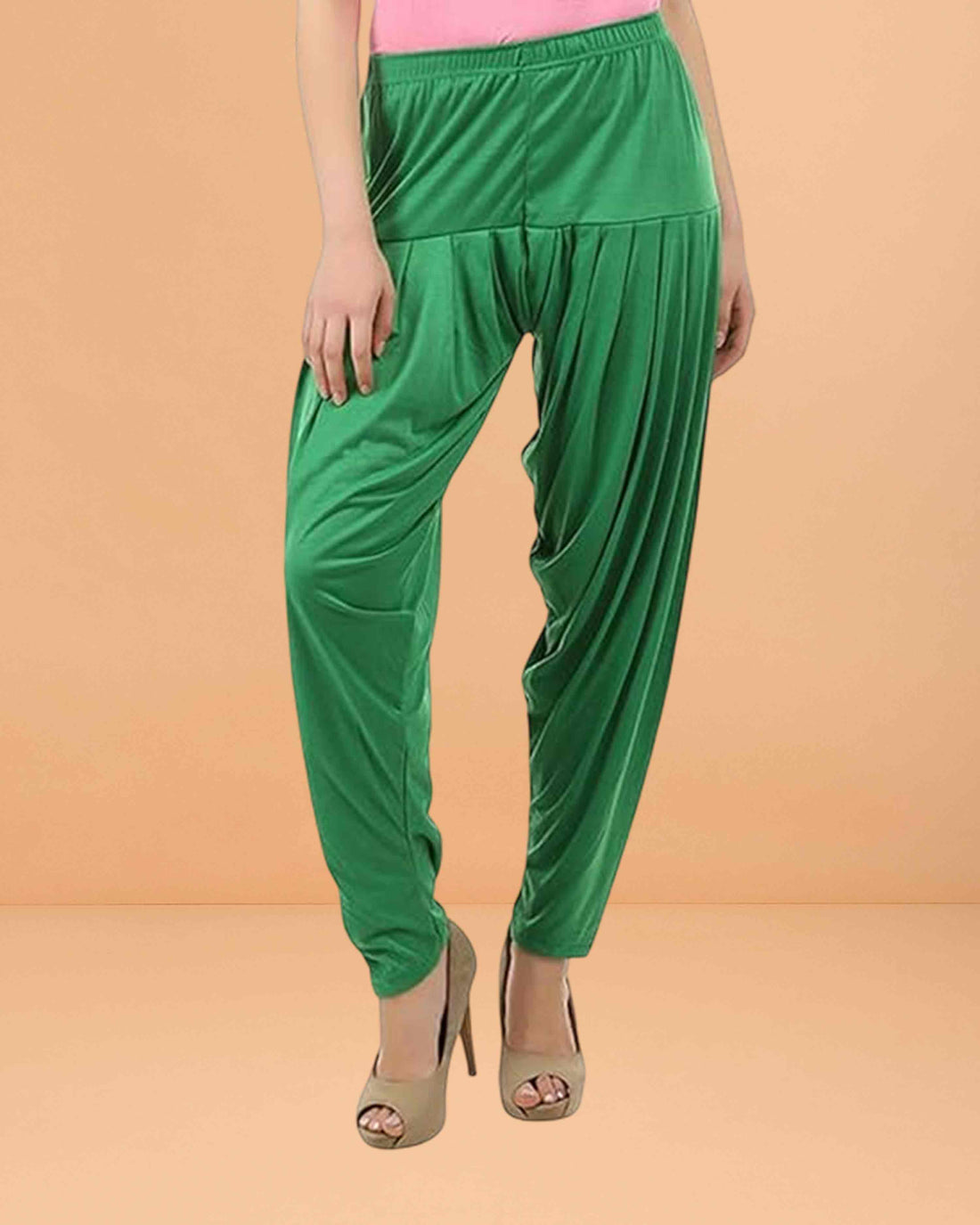 Women's Relaxed Fit Cotton Viscose Lycra Dhoti Patiyala Salwar Harem Bottoms Pants for Women's - Green
