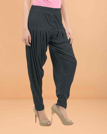 Women's Relaxed Fit Cotton Viscose Lycra Dhoti Patiyala Salwar Harem Bottoms Pants for Women's - Dark Grey