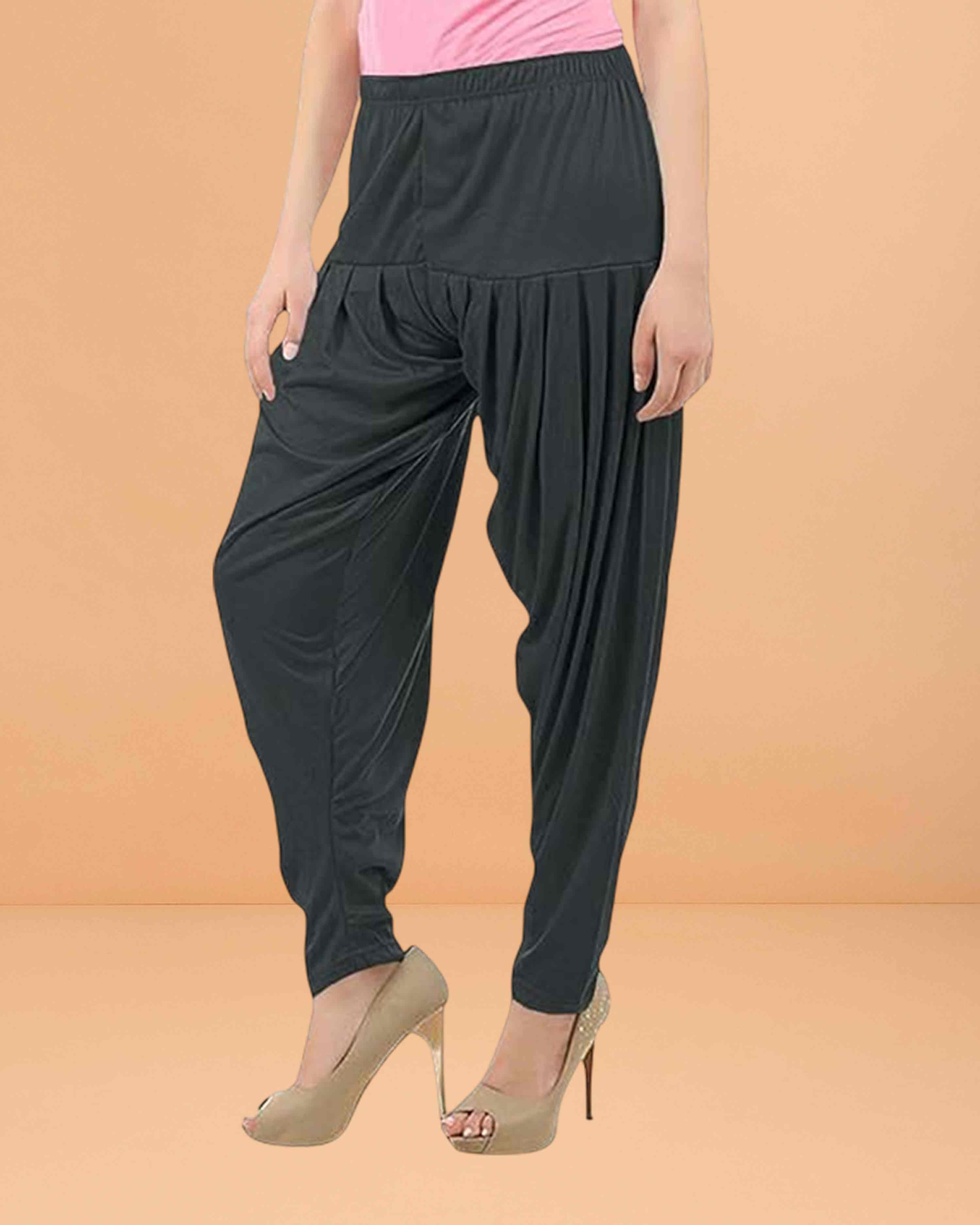 Women's Relaxed Fit Cotton Viscose Lycra Dhoti Patiyala Salwar Harem Bottoms Pants for Women's - Dark Grey