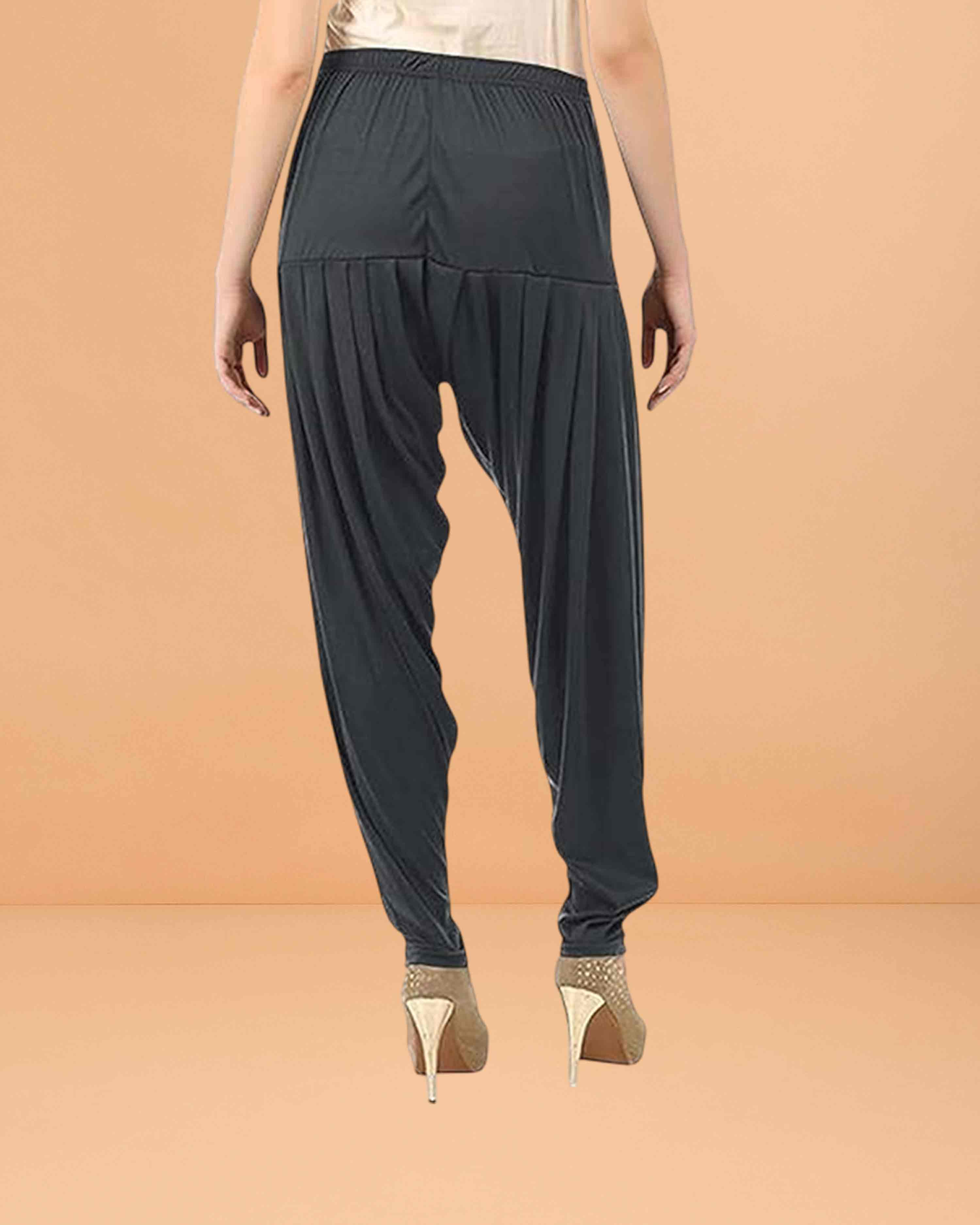 Women's Relaxed Fit Cotton Viscose Lycra Dhoti Patiyala Salwar Harem Bottoms Pants for Women's - Dark Grey