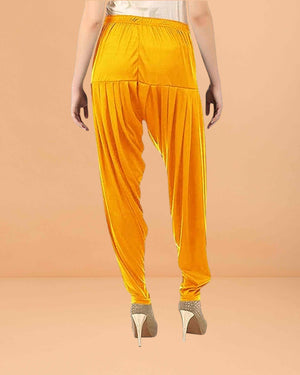 Women's Relaxed Fit Cotton Viscose Lycra Dhoti Patiyala Salwar Harem Bottoms Pants for Women's - Mango Yellow
