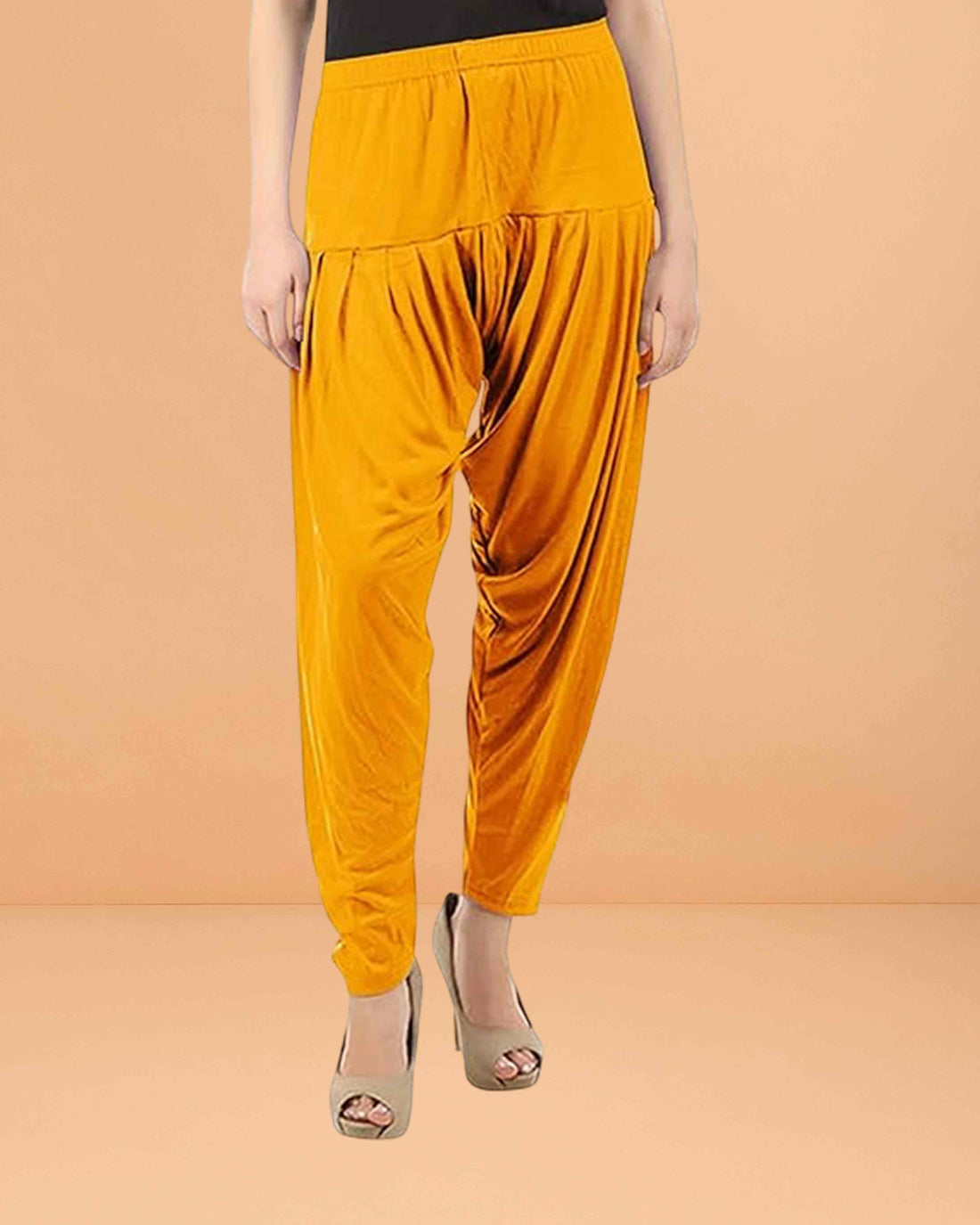 Women's Relaxed Fit Cotton Viscose Lycra Dhoti Patiyala Salwar Harem Bottoms Pants for Women's - Mango Yellow