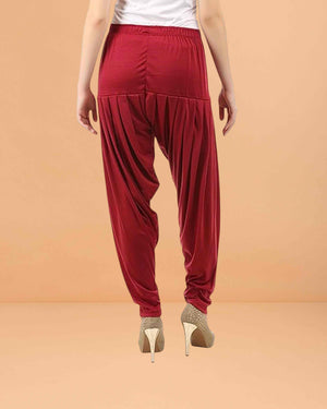 Women's Relaxed Fit Cotton Viscose Lycra Dhoti Patiyala Salwar Harem Bottoms Pants for Women's - Maroon