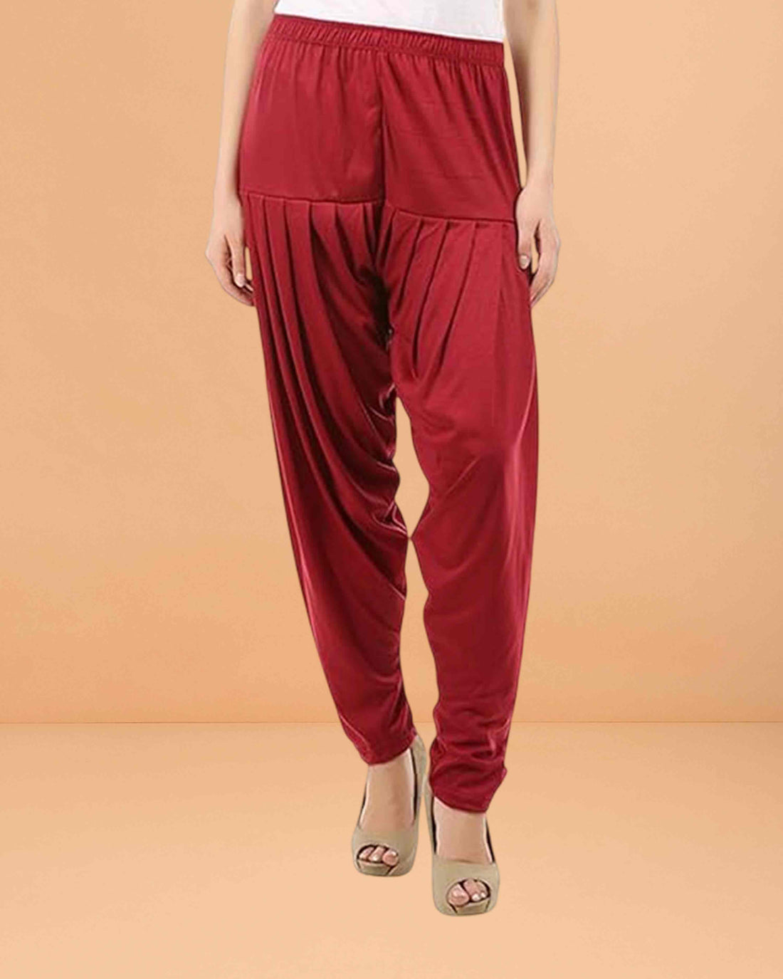 Women's Relaxed Fit Cotton Viscose Lycra Dhoti Patiyala Salwar Harem Bottoms Pants for Women's - Maroon