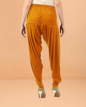 Women's Relaxed Fit Cotton Viscose Lycra Dhoti Patiyala Salwar Harem Bottoms Pants for Women's - Mustard