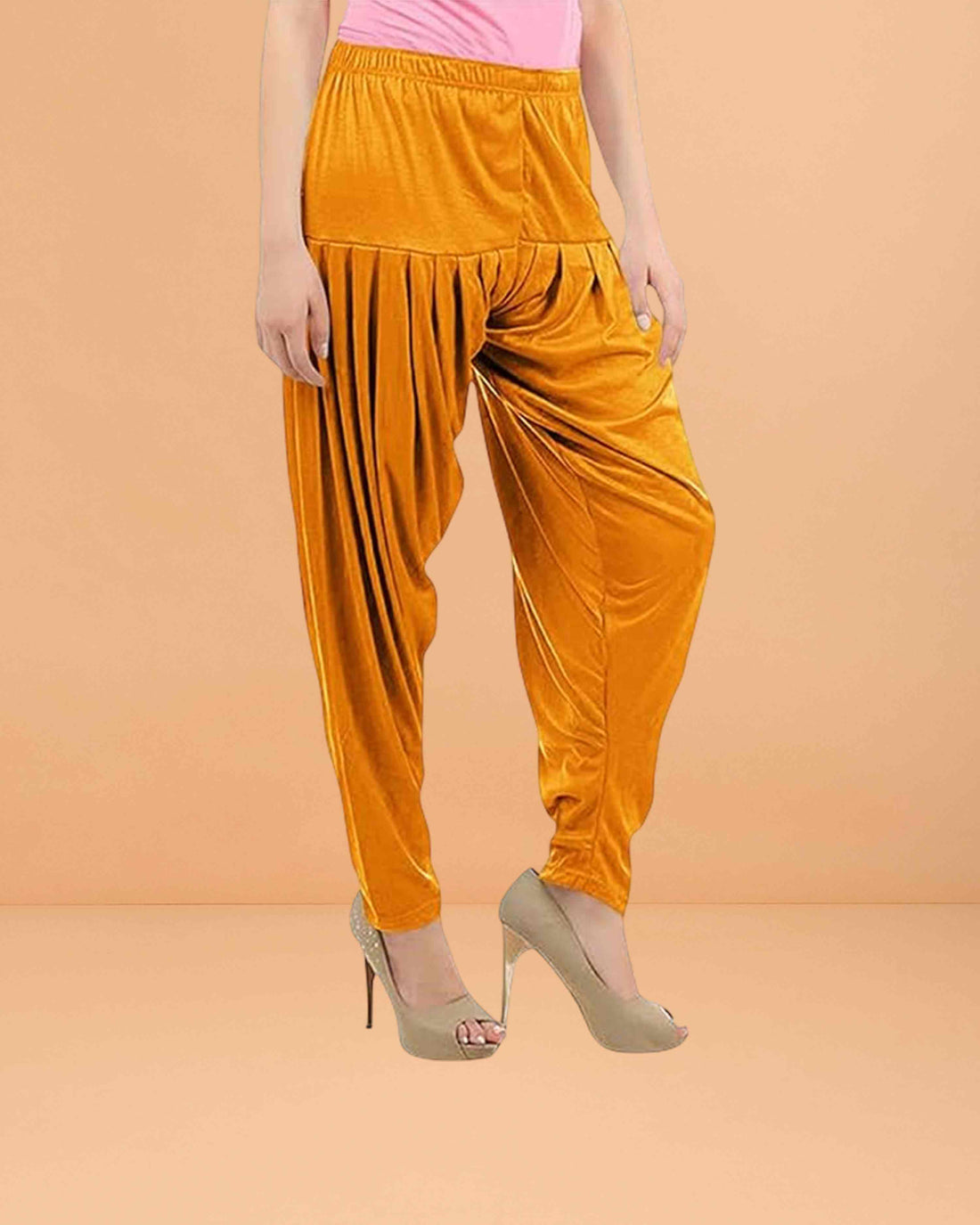 Women's Relaxed Fit Cotton Viscose Lycra Dhoti Patiyala Salwar Harem Bottoms Pants for Women's - Mustard
