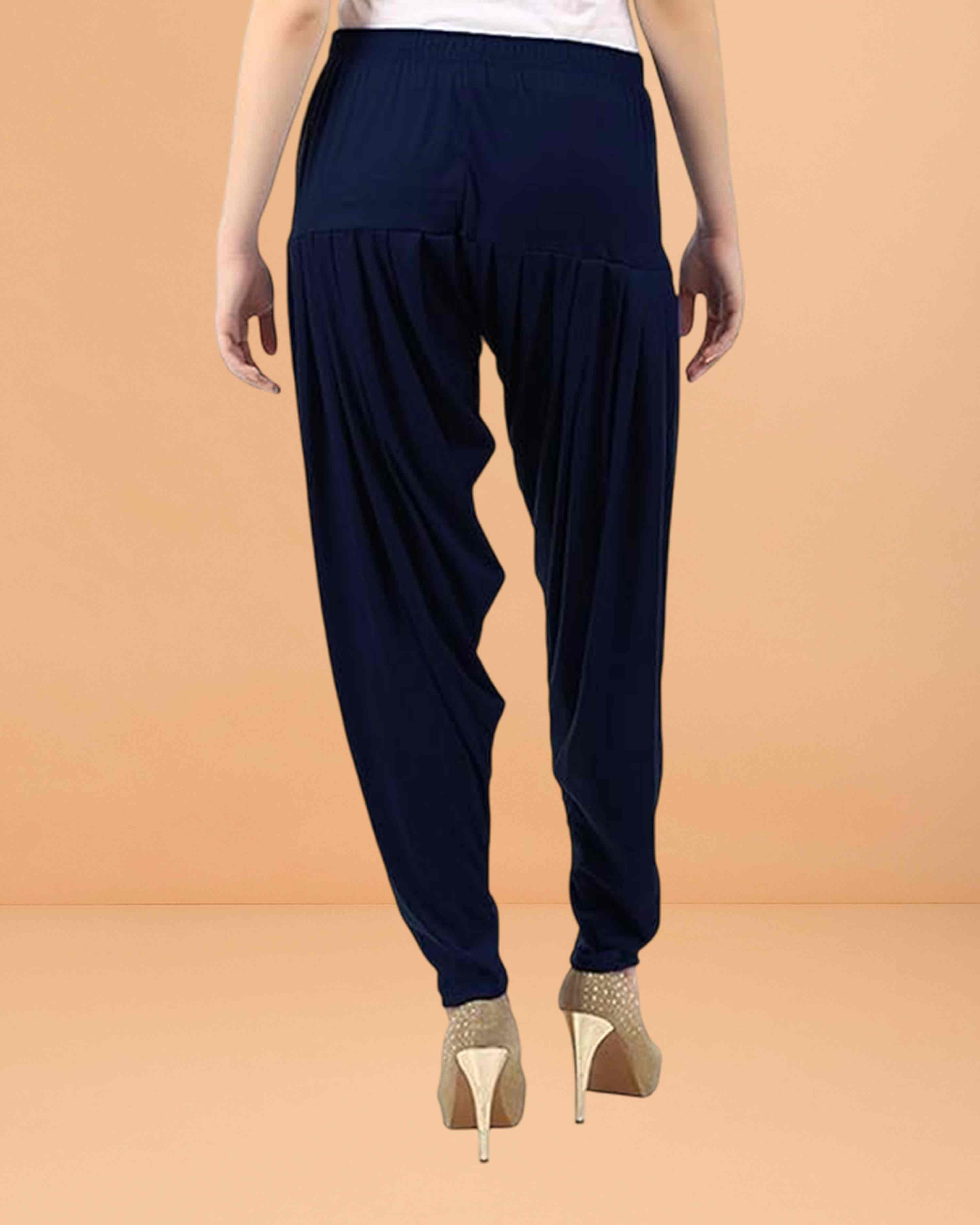 Women's Relaxed Fit Cotton Viscose Lycra Dhoti Patiyala Salwar Harem Bottoms Pants for Women's - Navy Blue