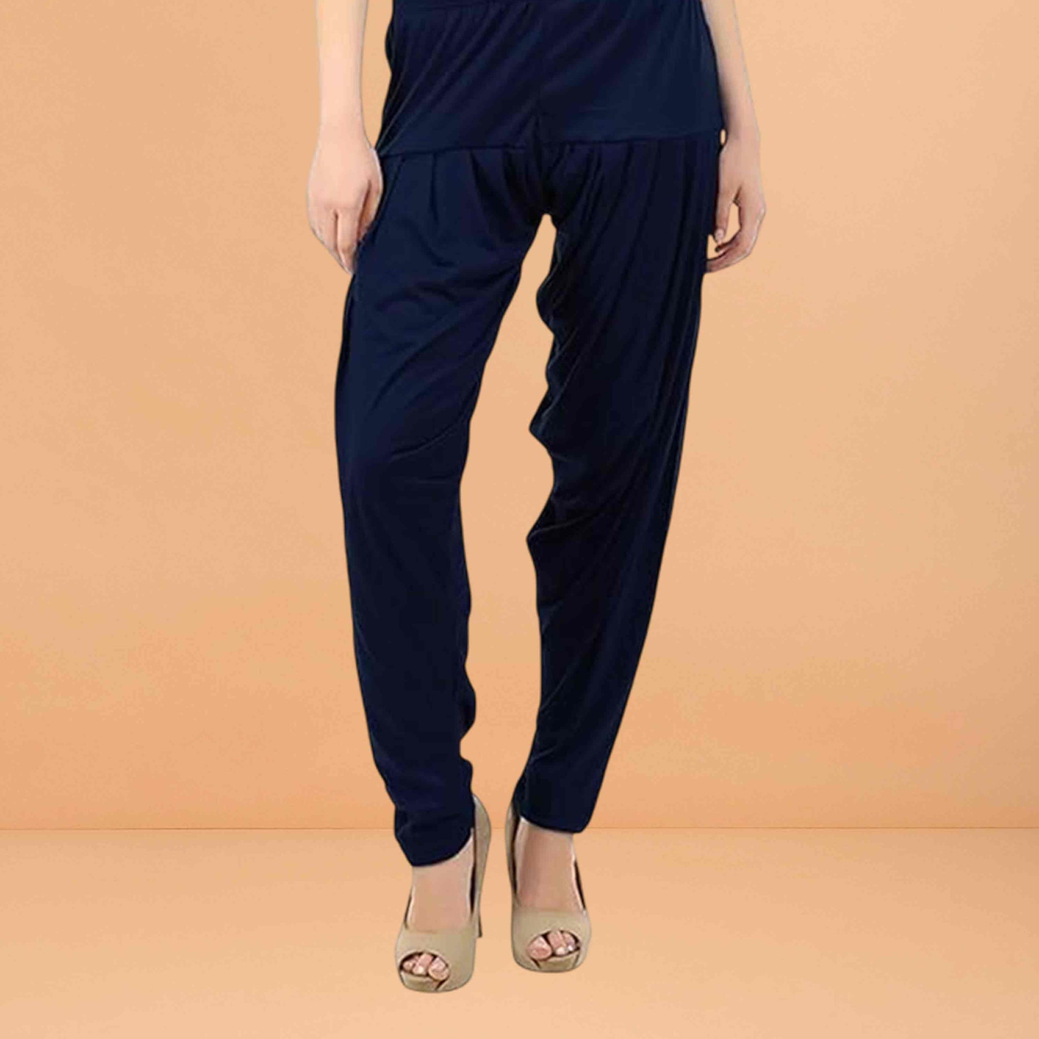 Women's Relaxed Fit Cotton Viscose Lycra Dhoti Patiyala Salwar Harem Bottoms Pants for Women's - Navy Blue